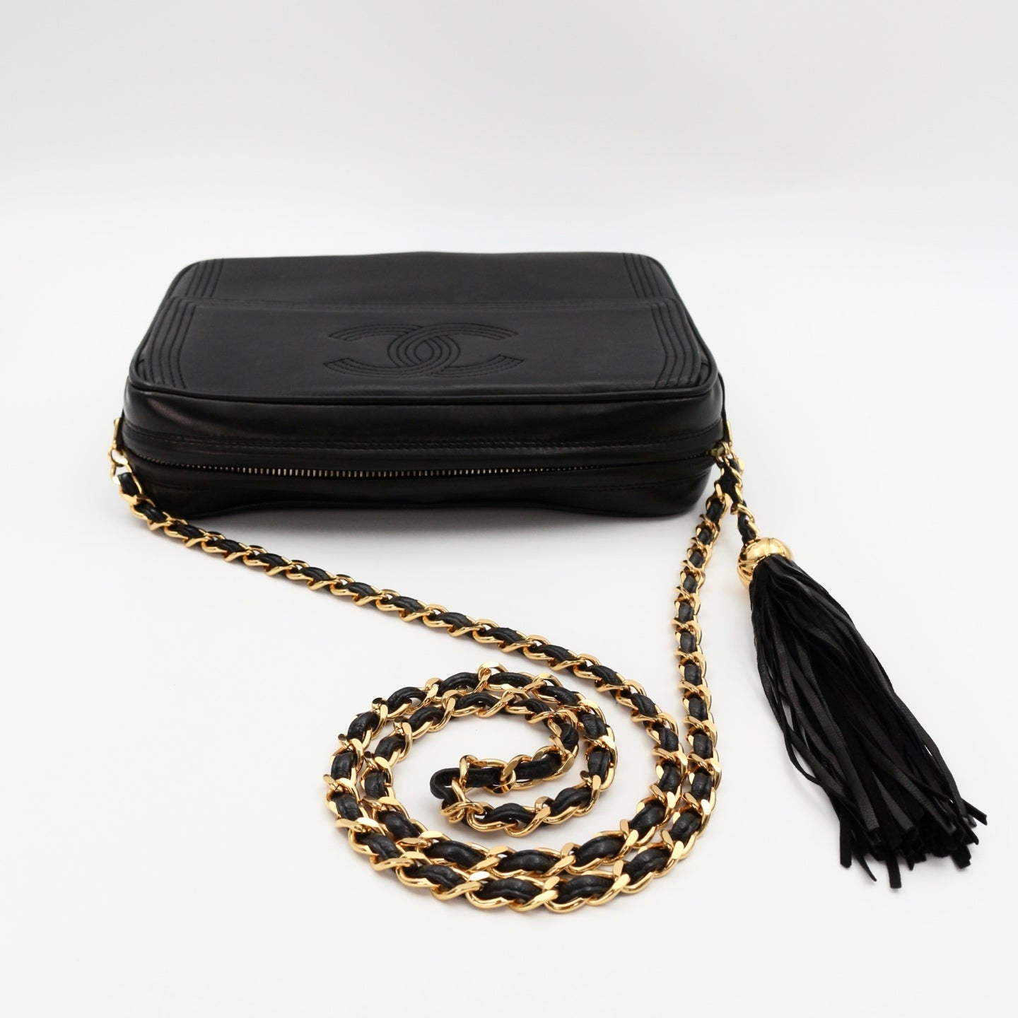 Chanel Lambskin CC Tassel Camera Bag Black Gold [Used]