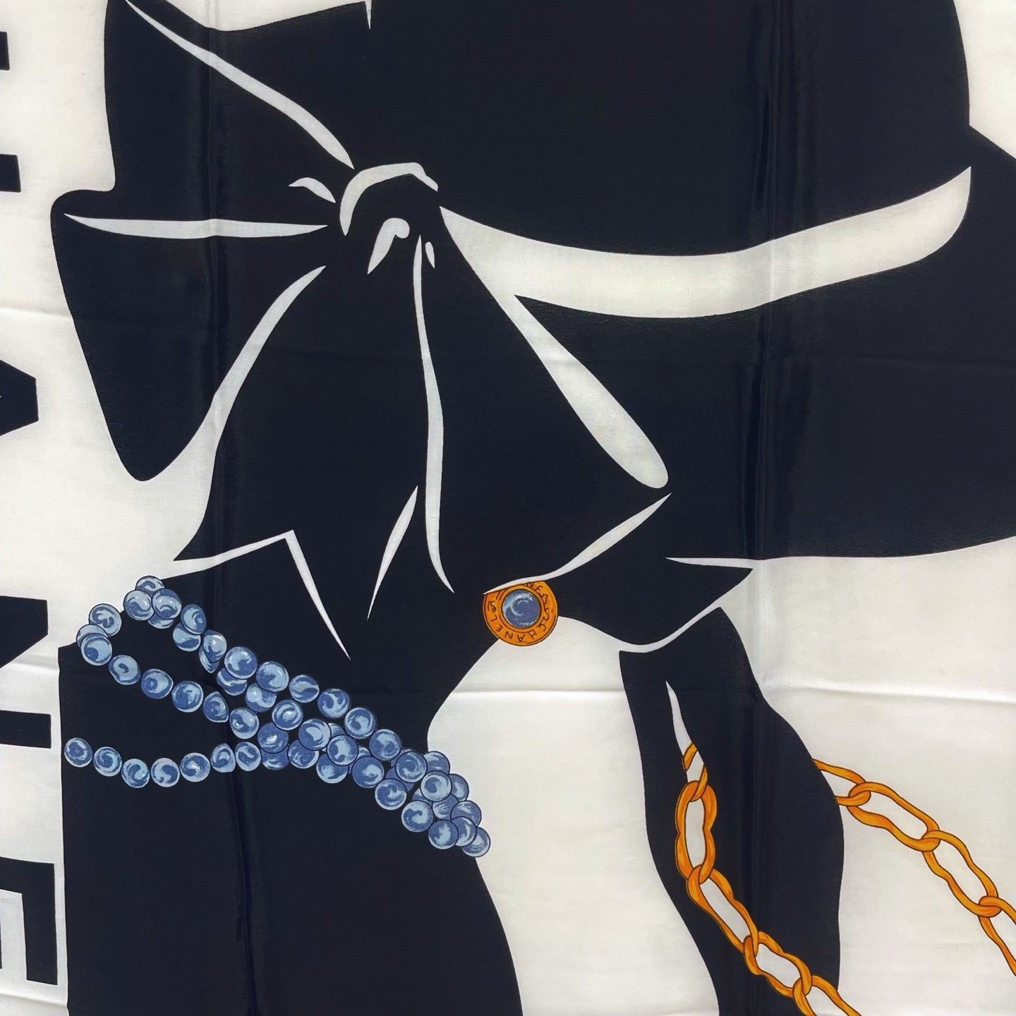 Chanel Graphic Lady Silk Scarf Black White 90 [Used]