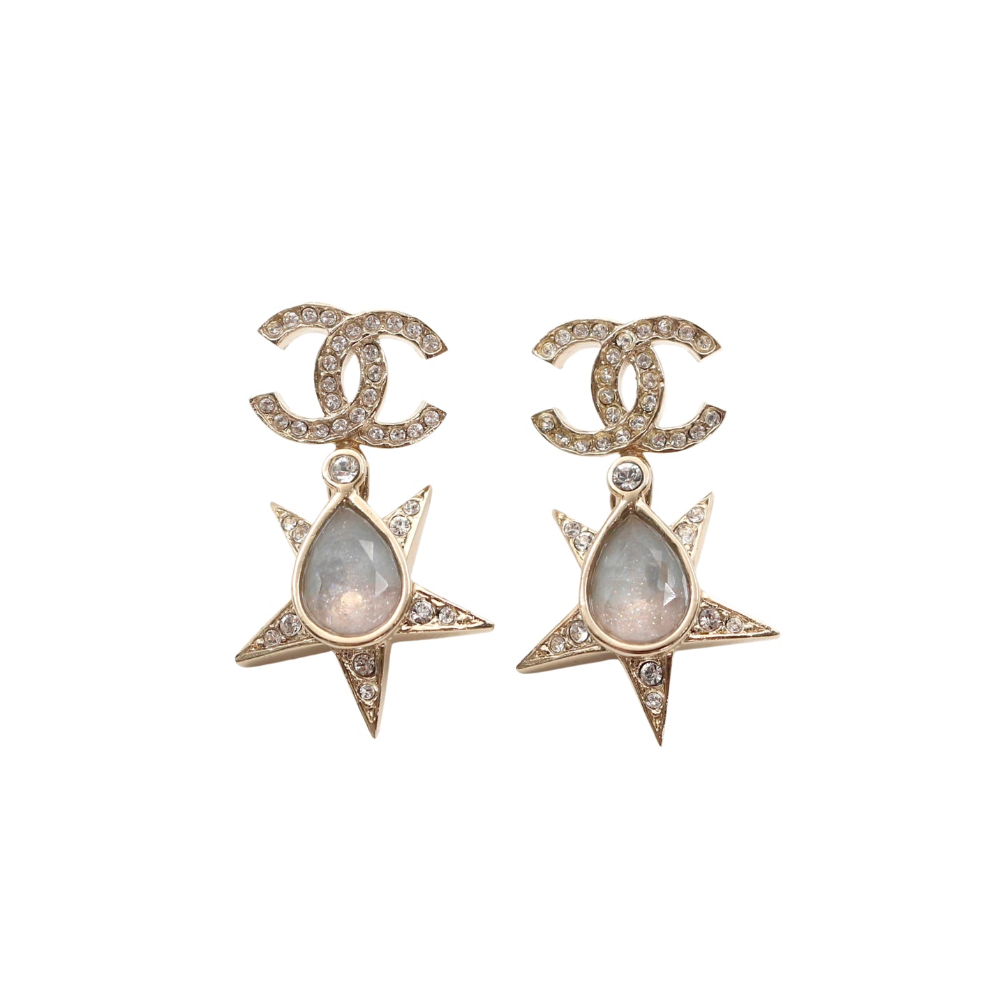 Chanel Crystal CC Star Earrings I23P Light Gold [Used]