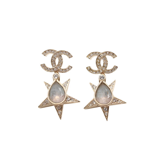 Chanel Crystal CC Star Earrings I23P Light Gold [Used]