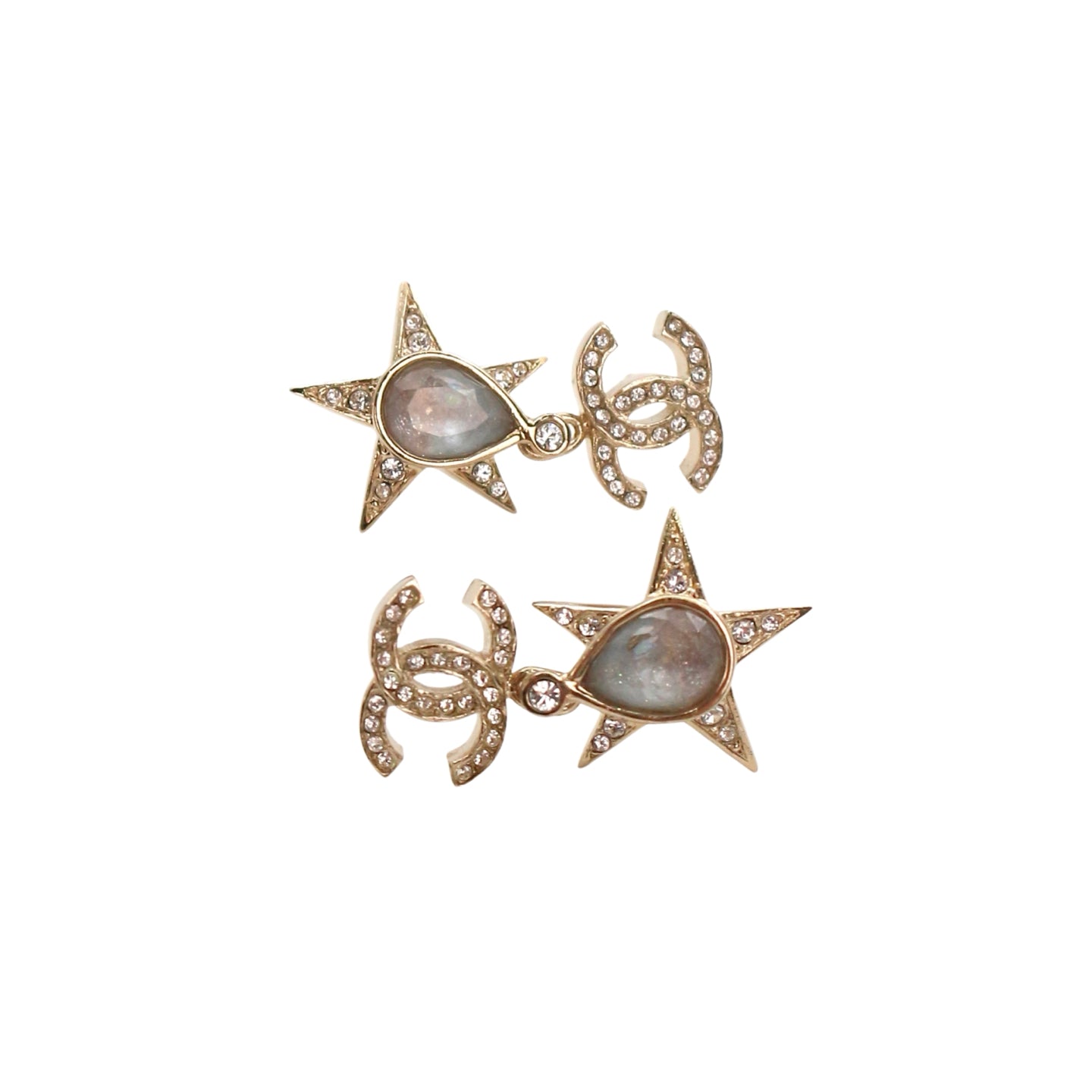 Chanel Crystal CC Star Earrings I23P Light Gold [Used]