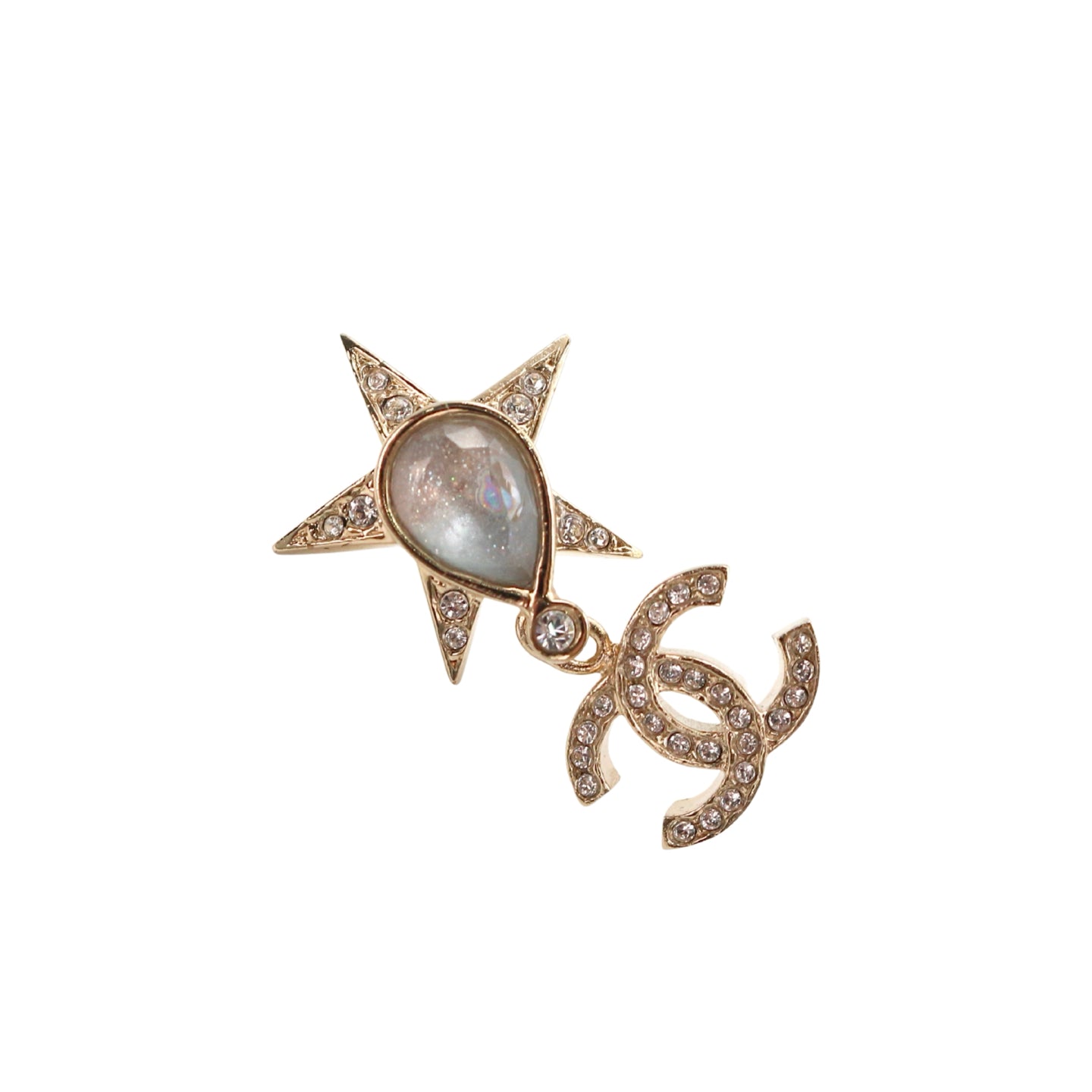 Chanel Crystal CC Star Earrings I23P Light Gold [Used]