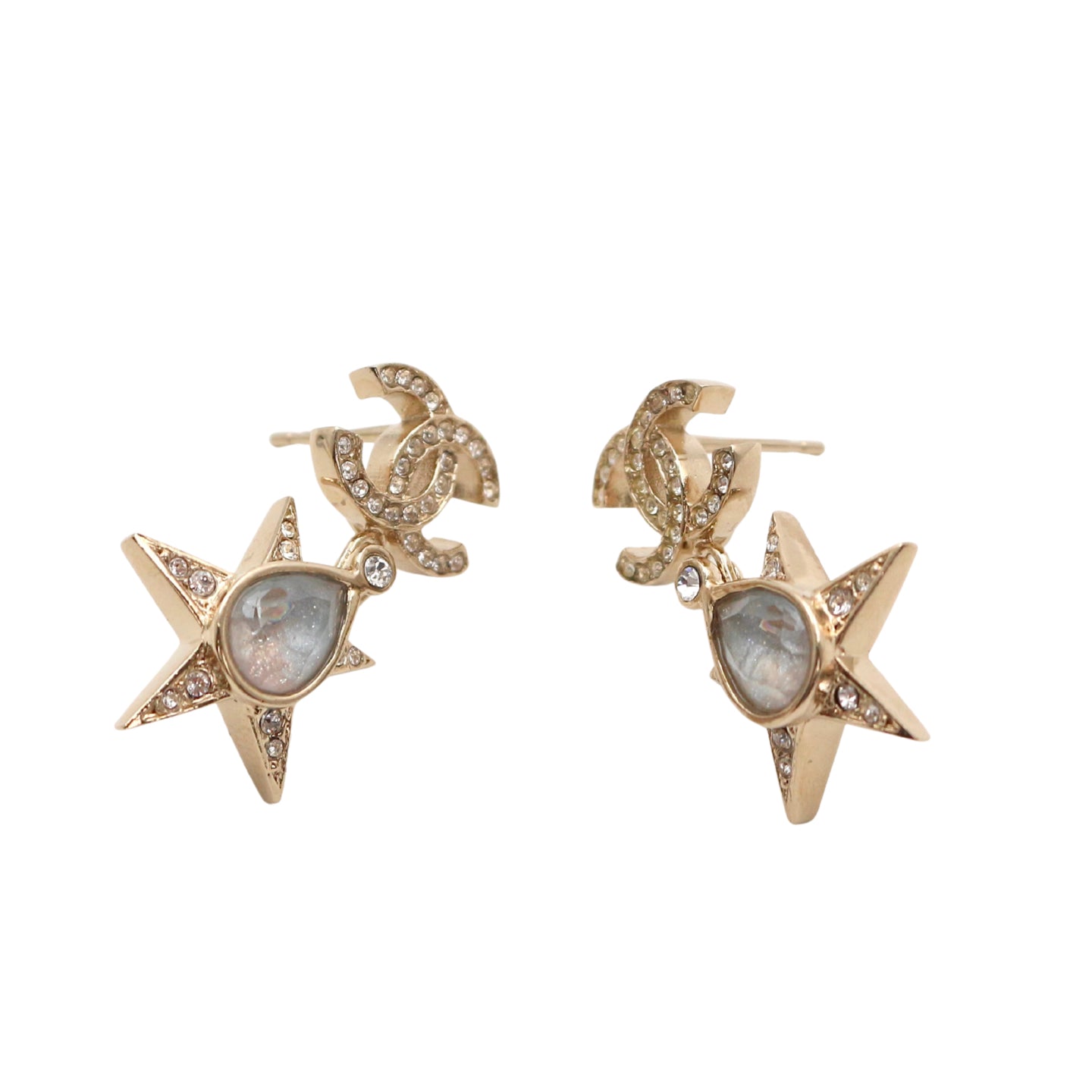 Chanel Crystal CC Star Earrings I23P Light Gold [Used]