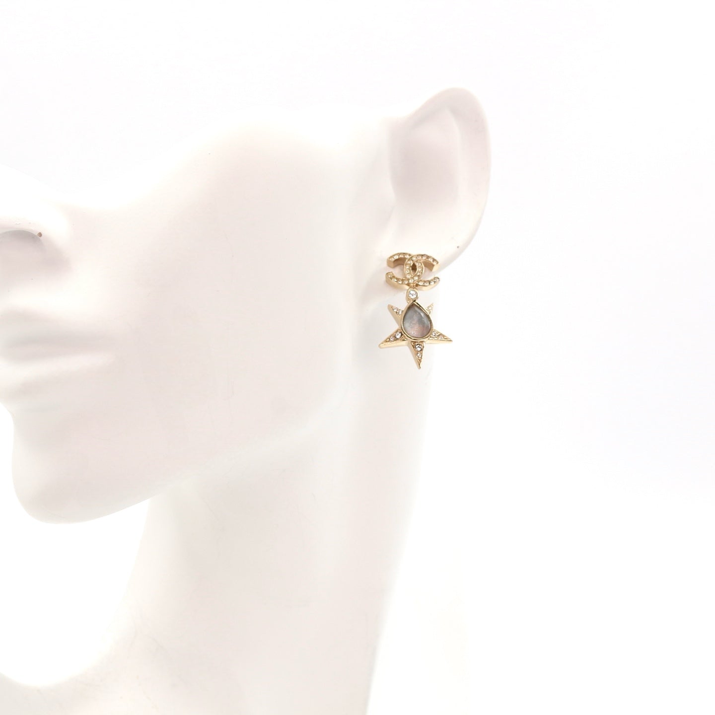 Chanel Crystal CC Star Earrings I23P Light Gold [Used]