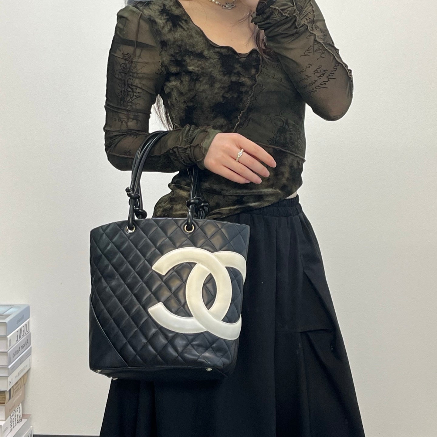 Chanel Cambon Ligne Medium Tote Bag Black White [Used]