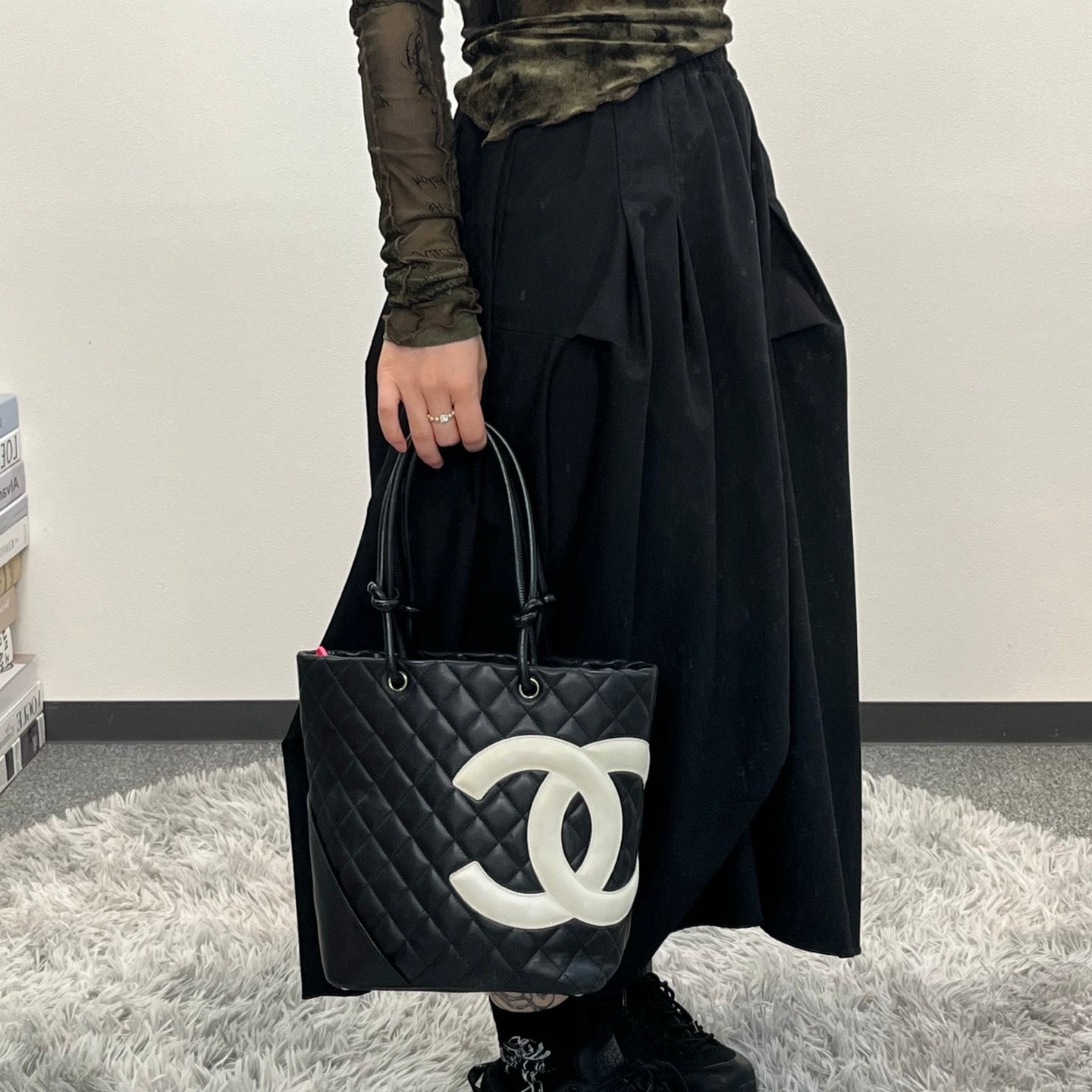 Chanel Cambon Ligne Medium Tote Bag Black White [Used]