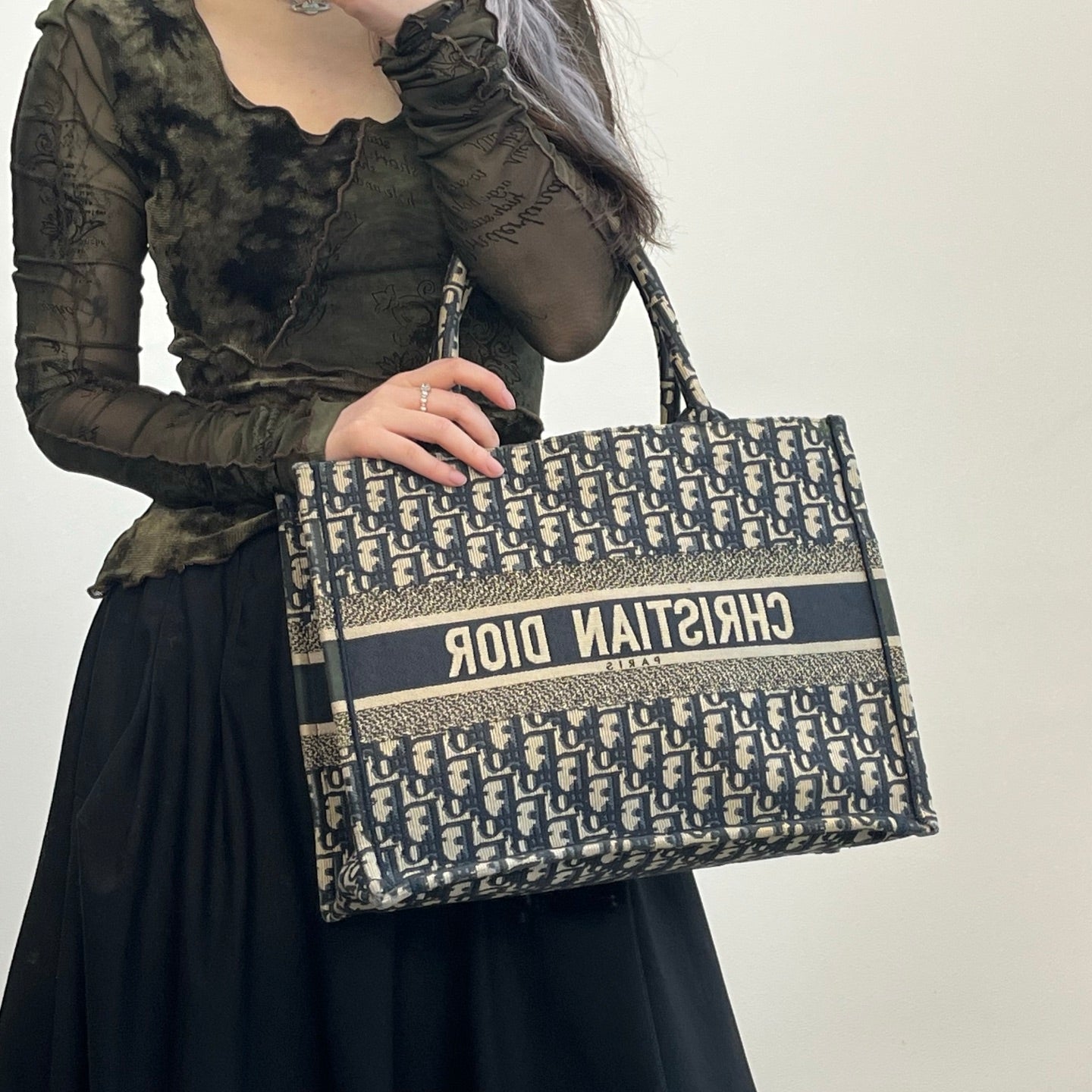 Christian Dior Oblique Book Tote Medium Blue [Used]