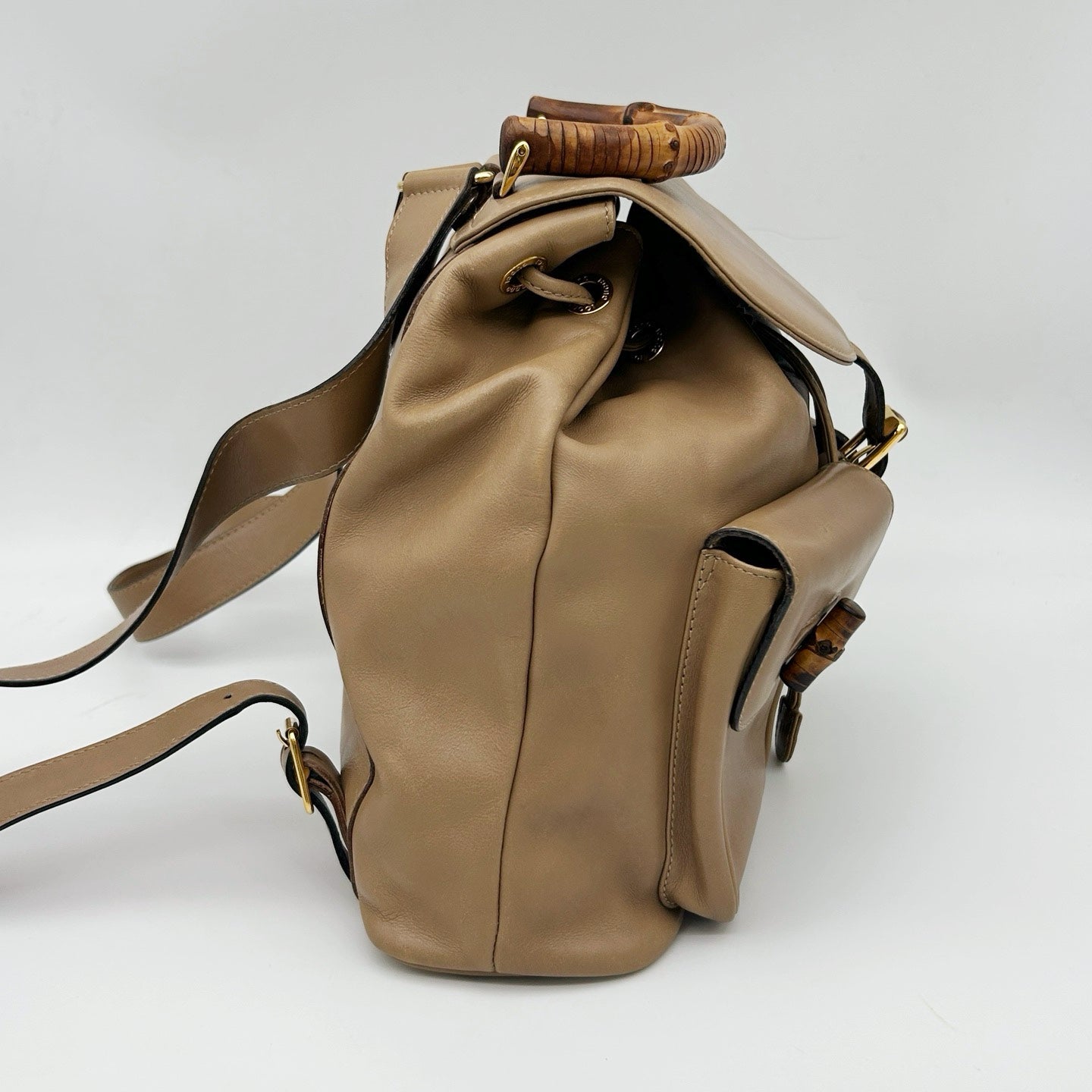 Gucci Bamboo Leather Backpack Beige Large [Used]