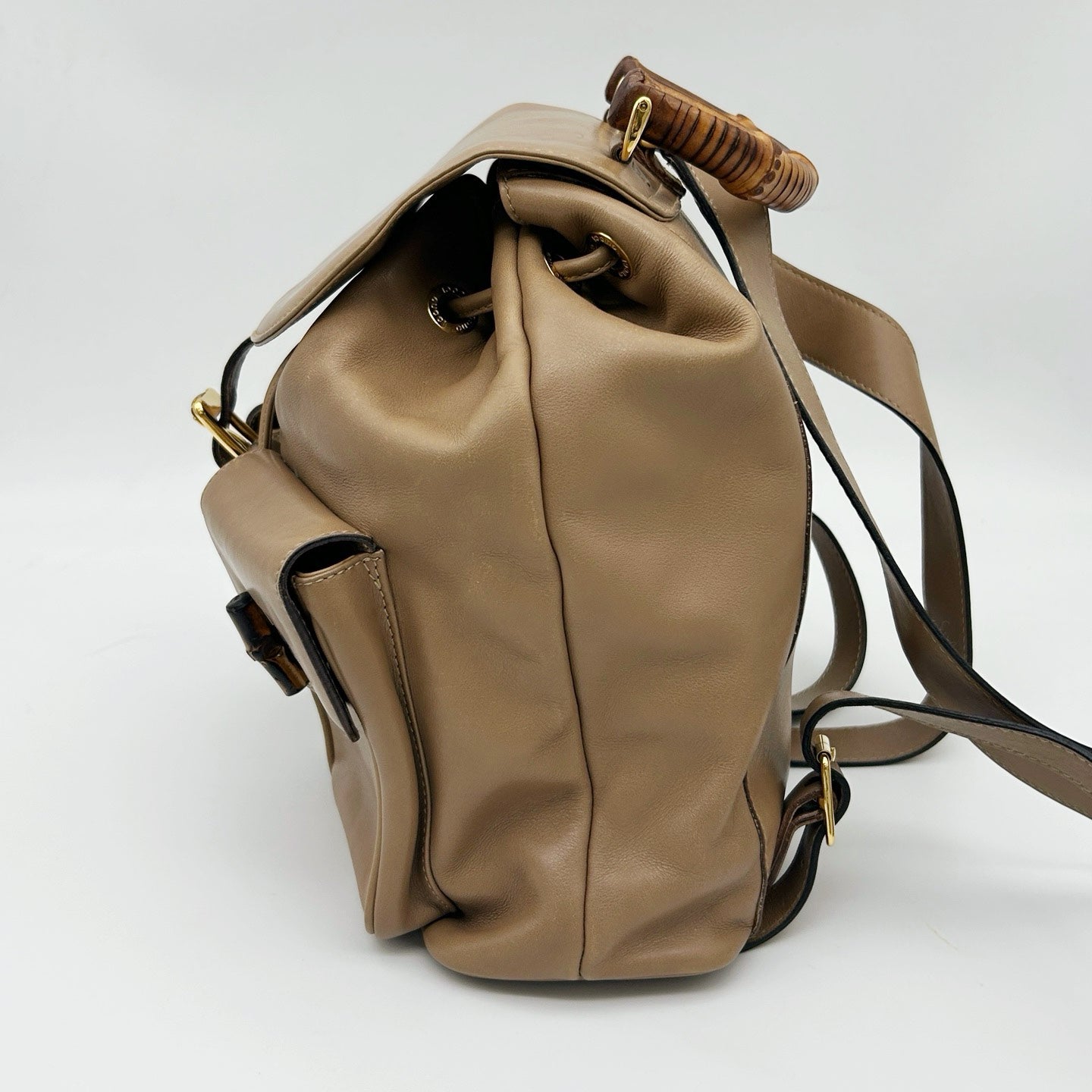 Gucci Bamboo Leather Backpack Beige Large [Used]