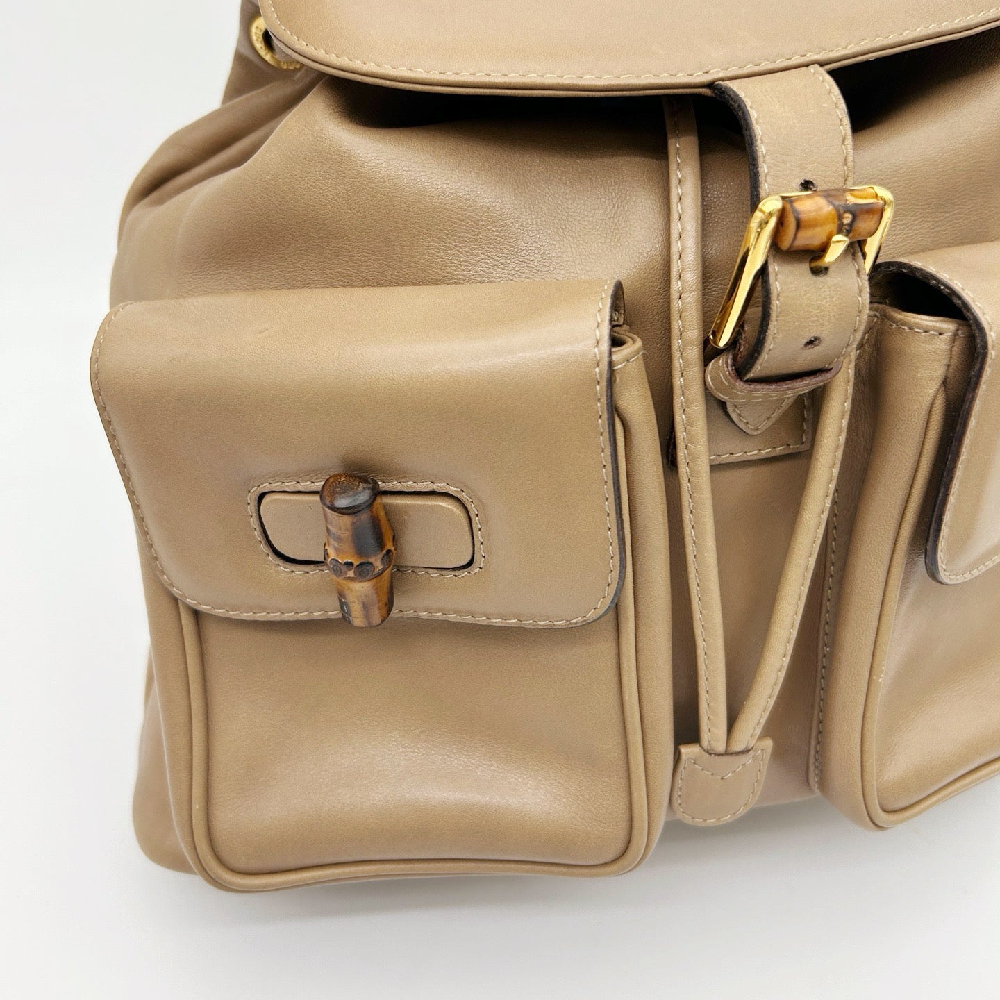 Gucci Bamboo Leather Backpack Beige Large [Used]