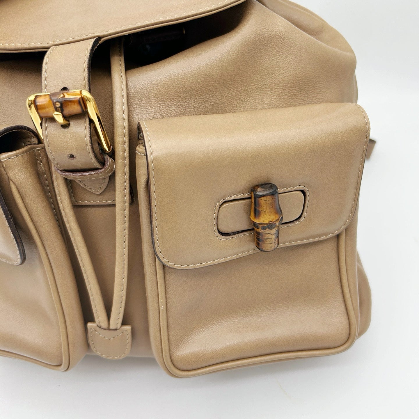 Gucci Bamboo Leather Backpack Beige Large [Used]