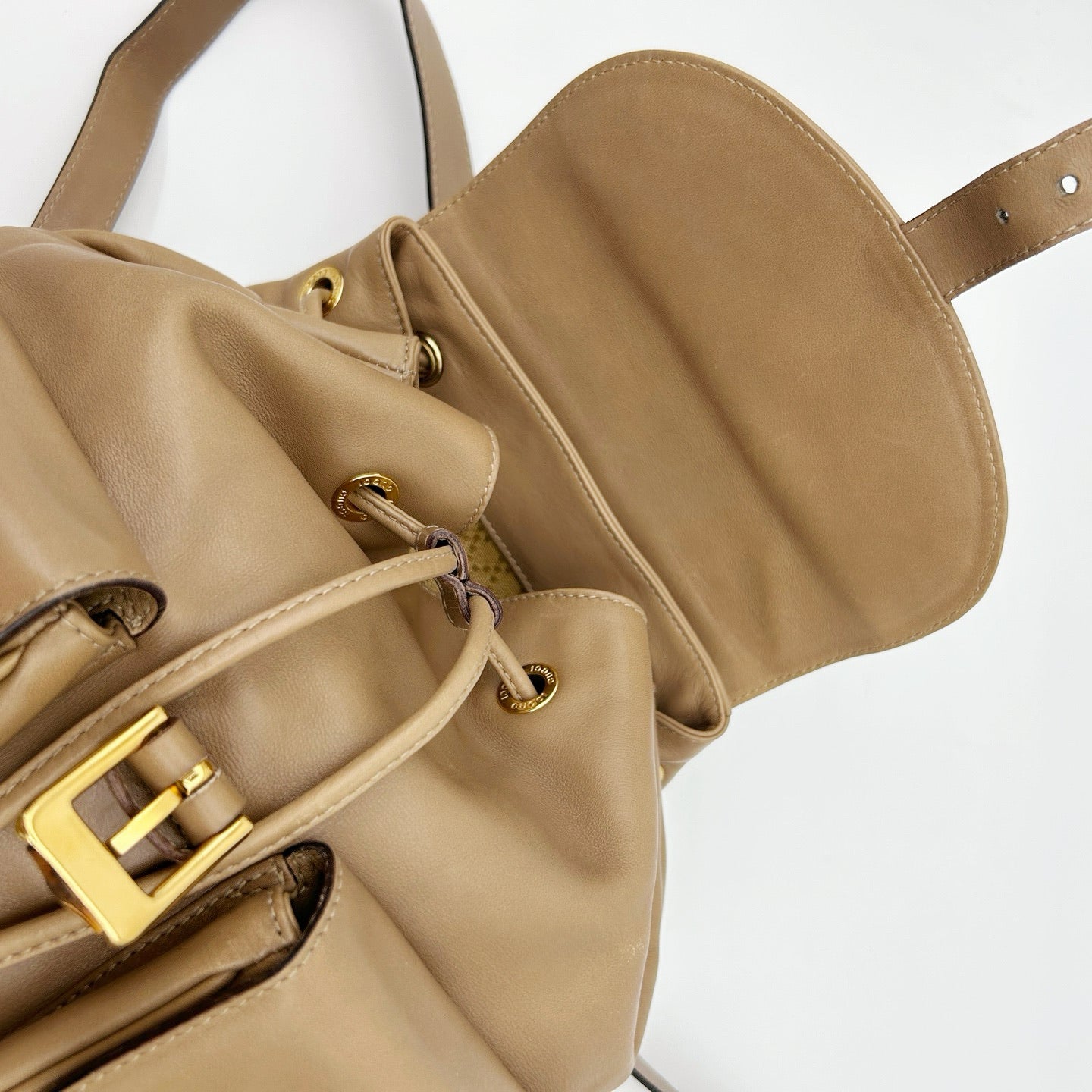 Gucci Bamboo Leather Backpack Beige Large [Used]