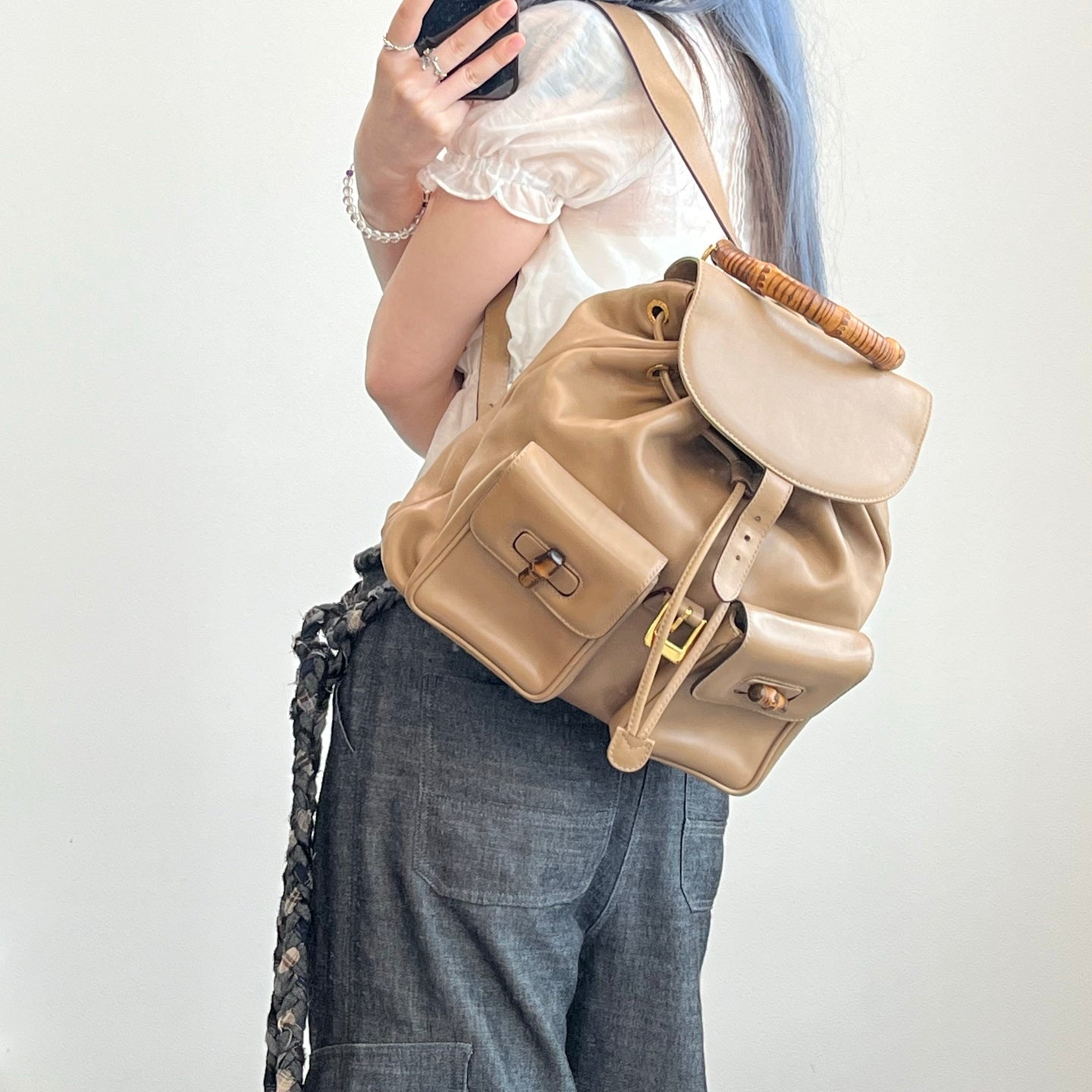 Gucci Bamboo Leather Backpack Beige Large [Used]