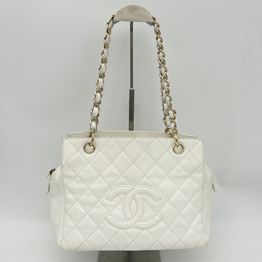 Chanel Caviar Leather Chain Tote Bag White [Used]