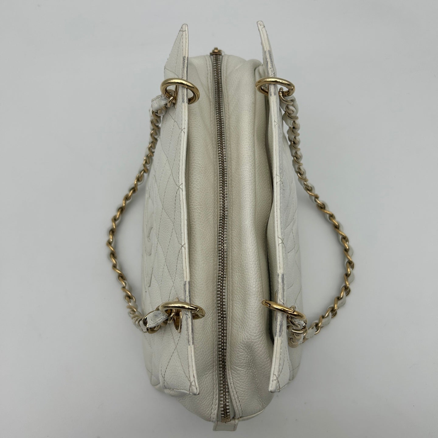 Chanel Caviar Leather Chain Tote Bag White [Used]
