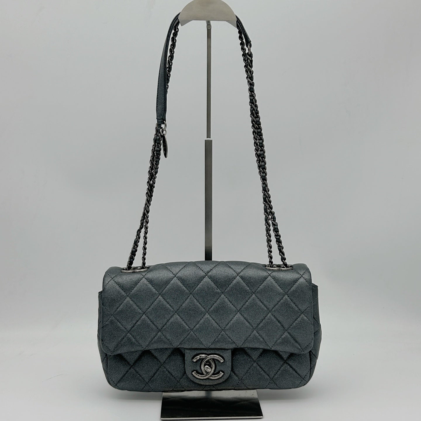 Chanel Metallic Silver Gray Flap Chain Bag [Used]