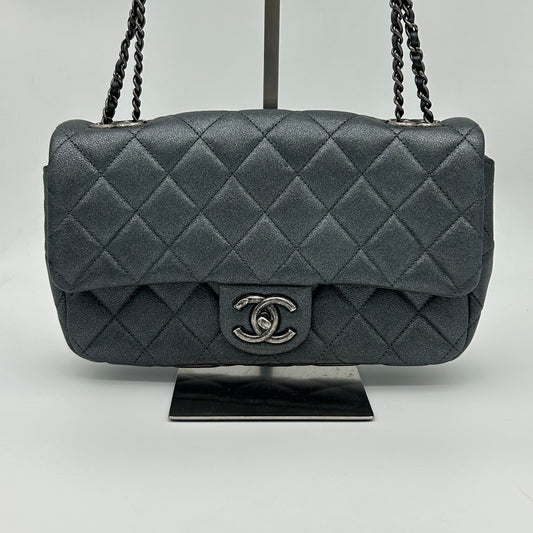 Chanel Metallic Silver Gray Flap Chain Bag [Used]