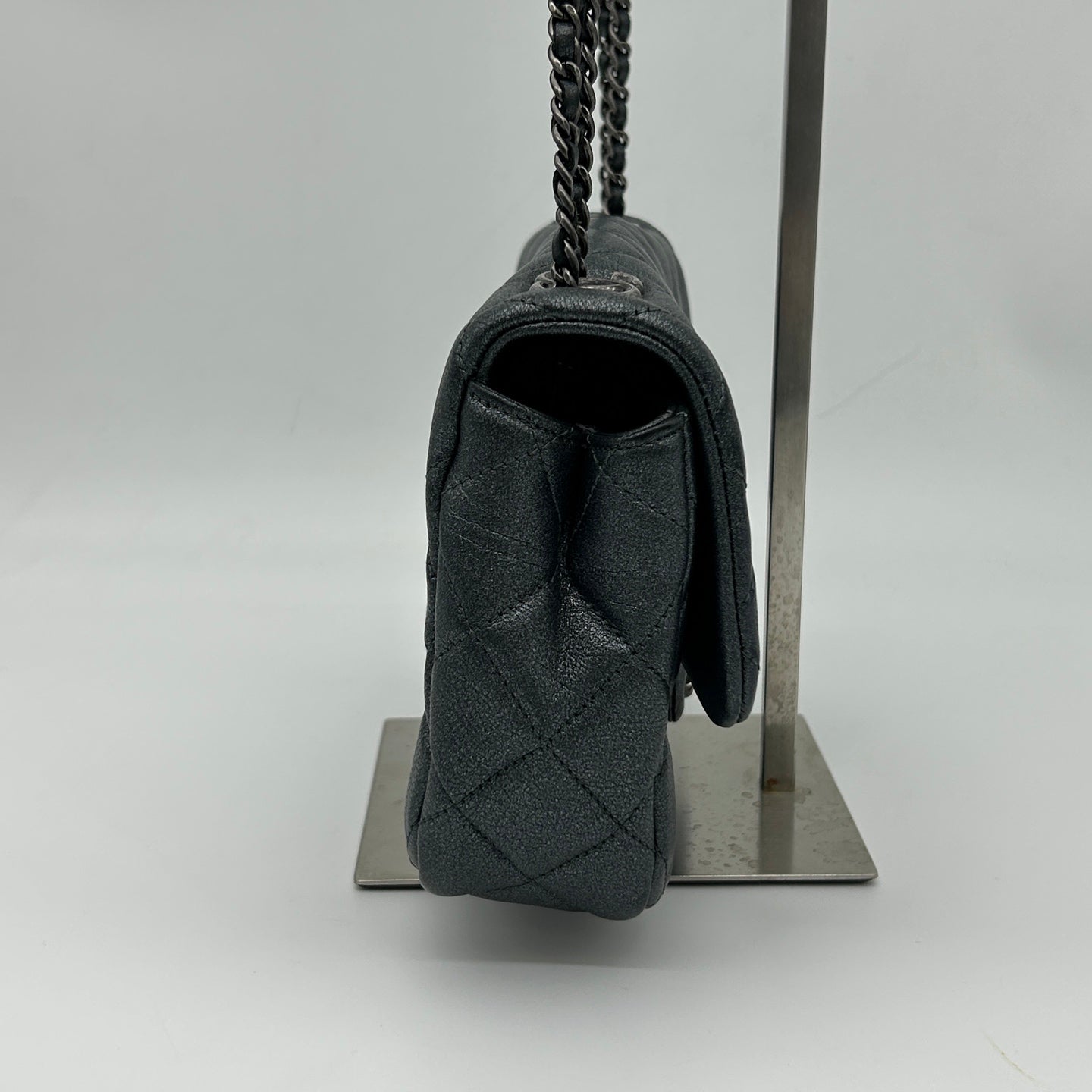 Chanel Metallic Silver Gray Flap Chain Bag [Used]