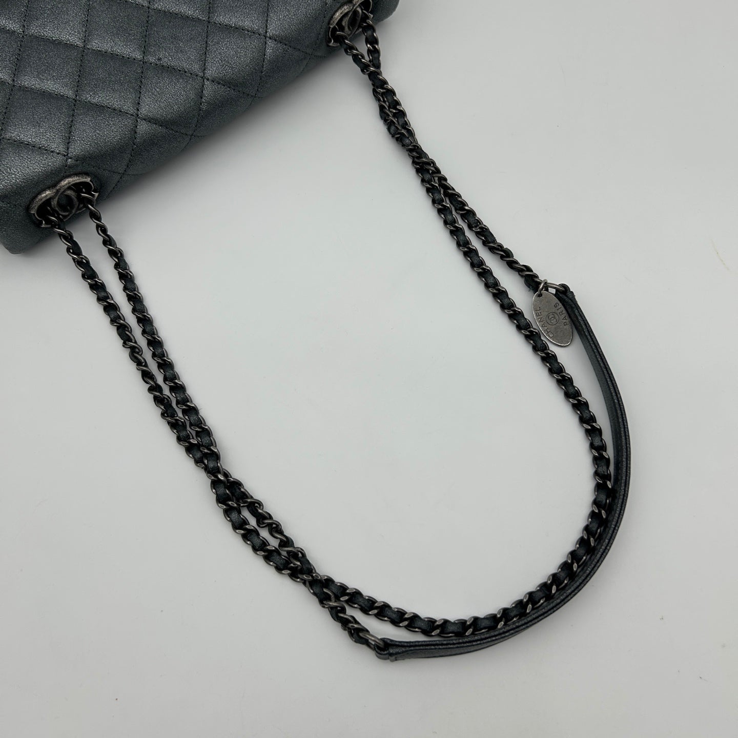Chanel Metallic Silver Gray Flap Chain Bag [Used]