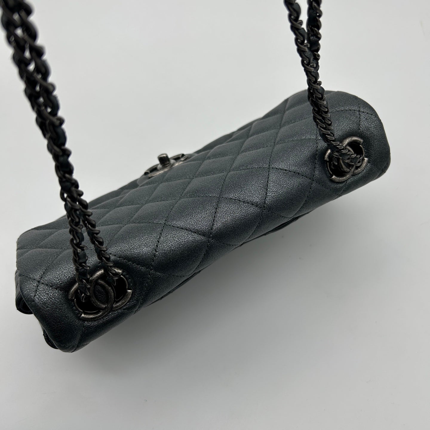 Chanel Metallic Silver Gray Flap Chain Bag [Used]