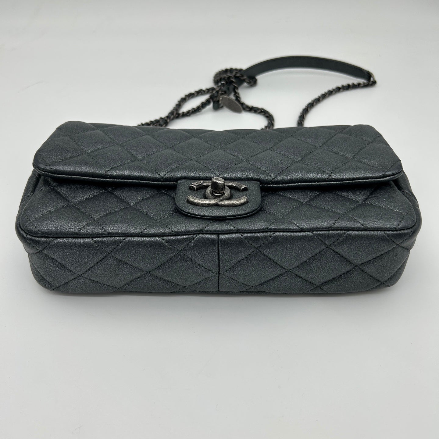 Chanel Metallic Silver Gray Flap Chain Bag [Used]