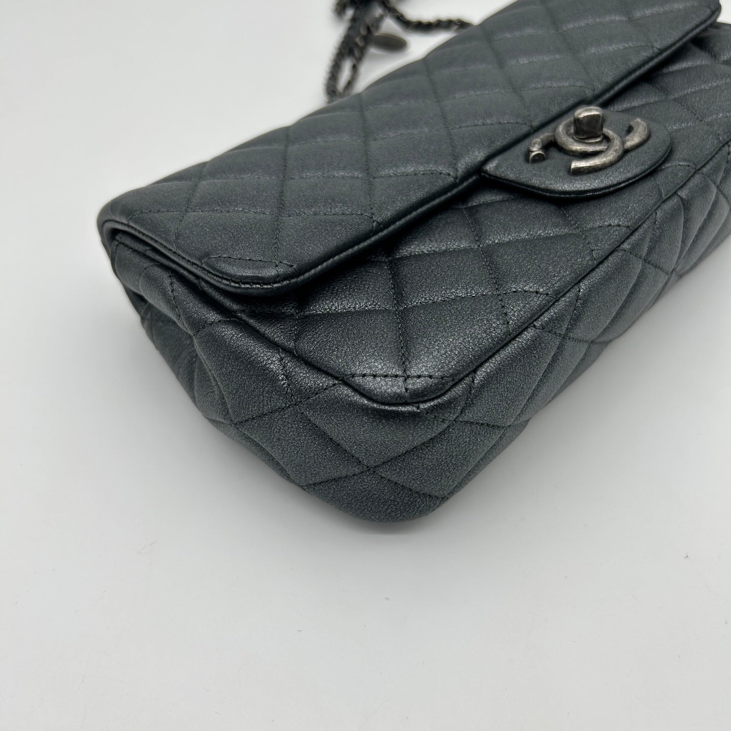 Chanel Metallic Silver Gray Flap Chain Bag [Used]