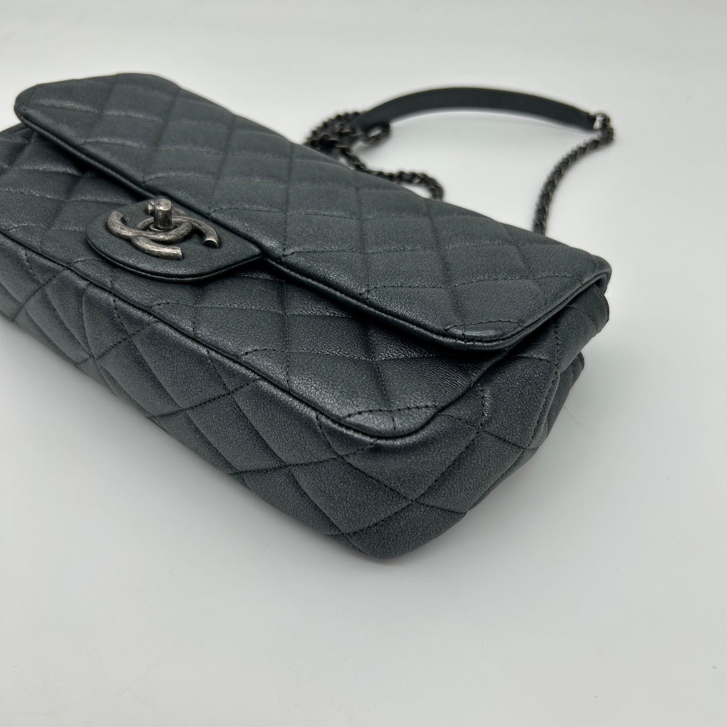 Chanel Metallic Silver Gray Flap Chain Bag [Used]