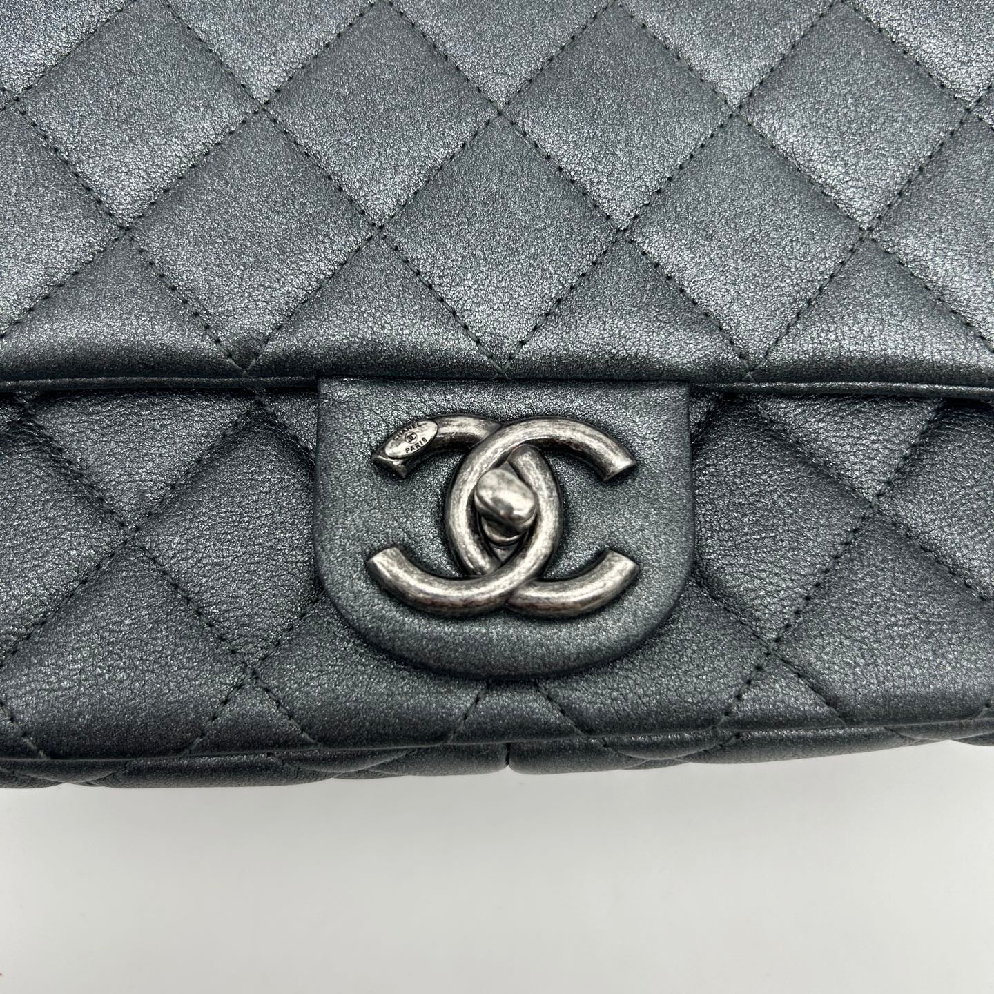 Chanel Metallic Silver Gray Flap Chain Bag [Used]