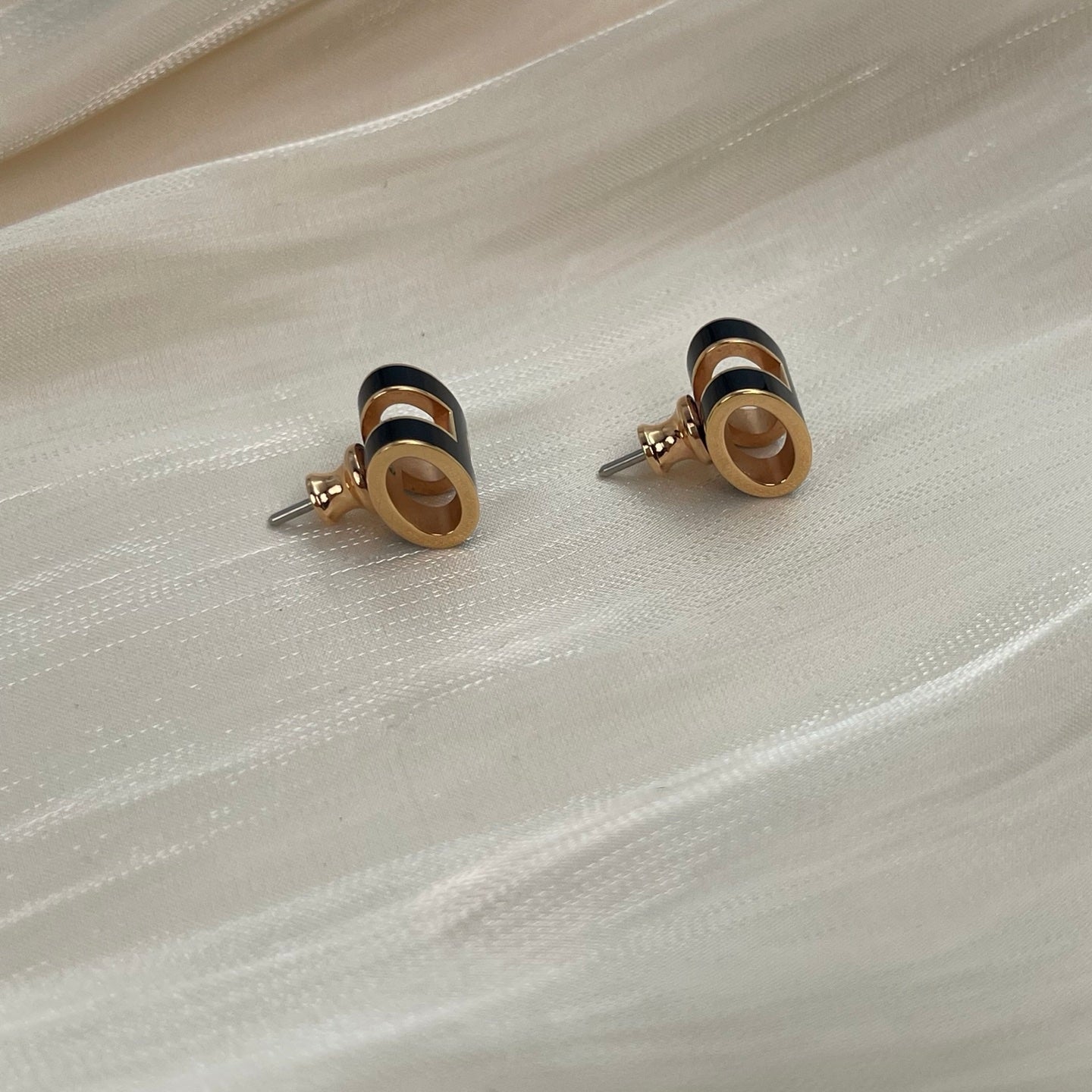 Hermès Pop H Black Enamel Stud Earrings Rose Gold [Used]