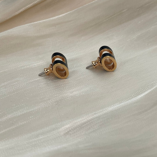 Hermès Pop H Black Enamel Stud Earrings Rose Gold [Used]