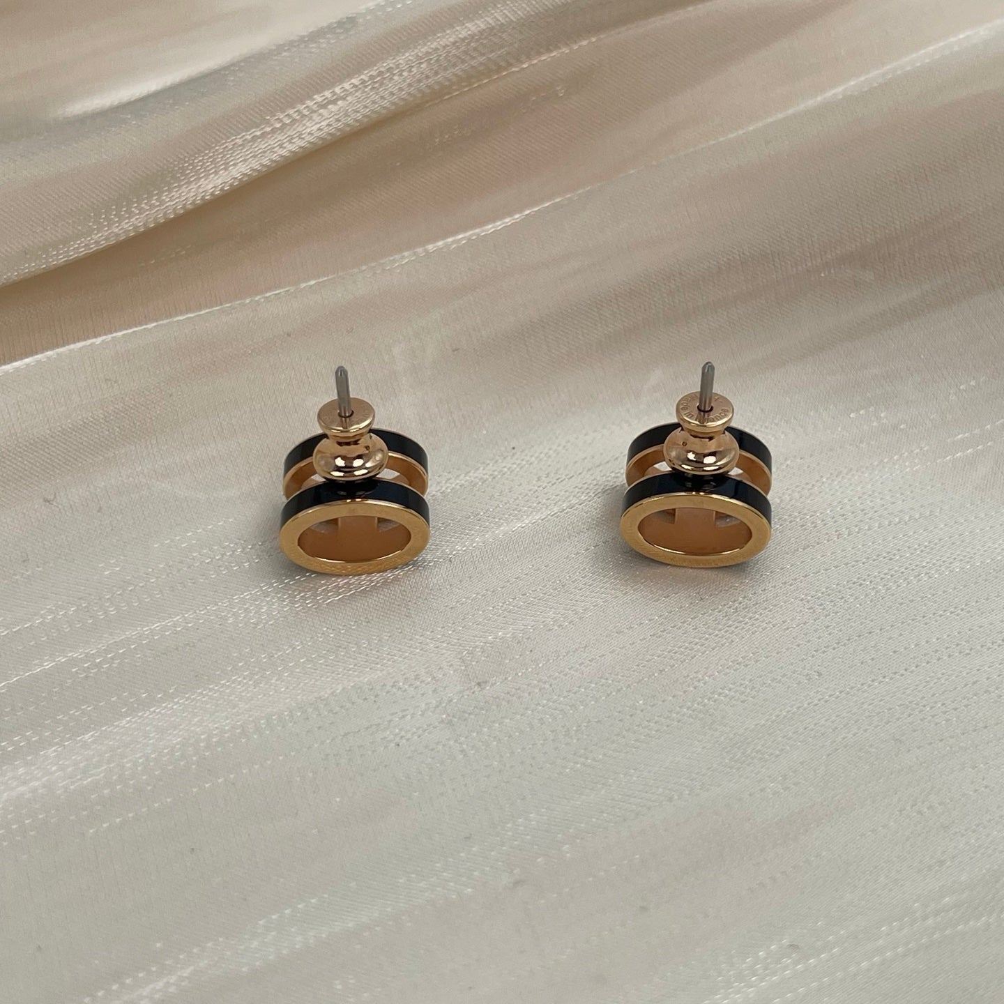 Hermès Pop H Black Enamel Stud Earrings Rose Gold [Used]