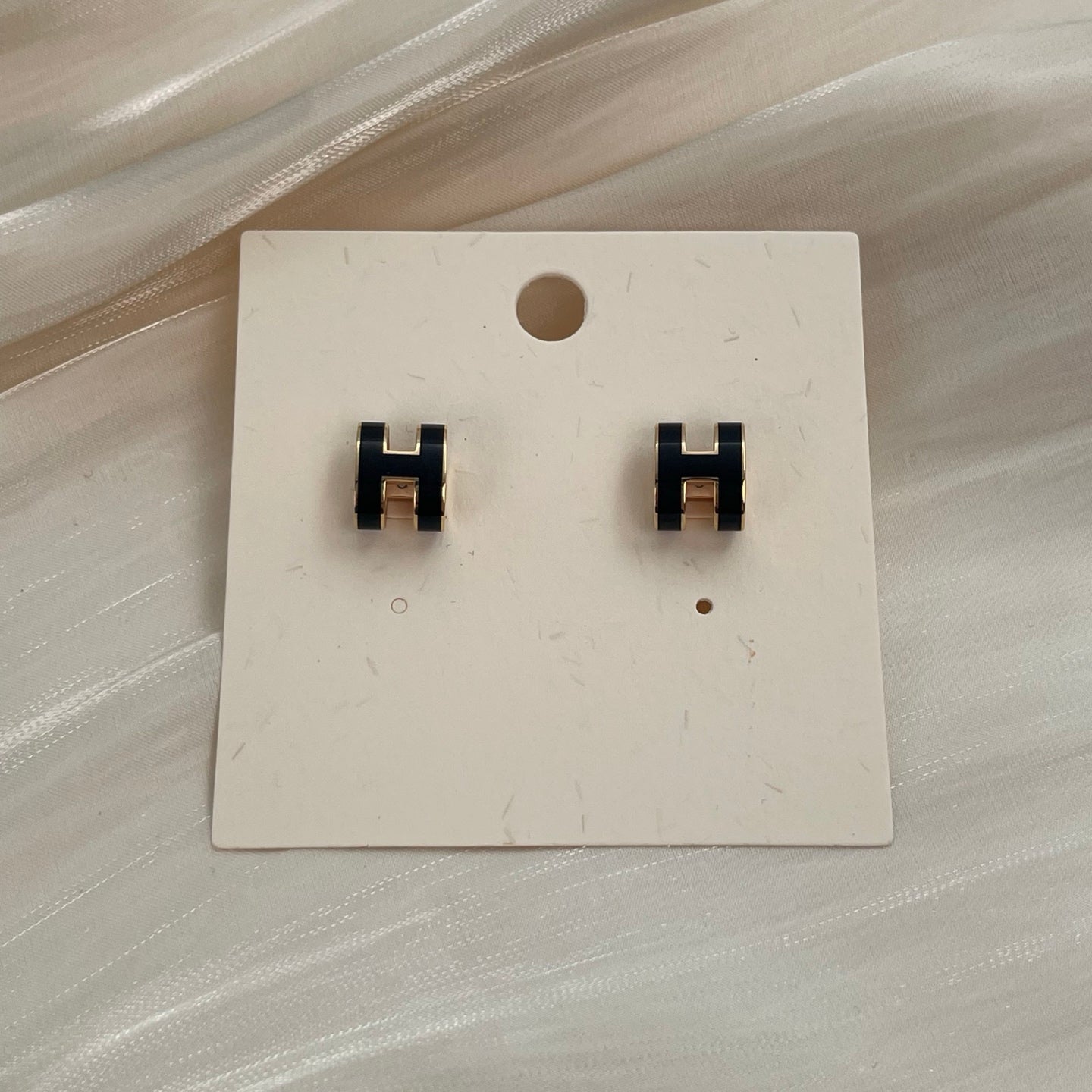 Hermès Pop H Black Enamel Stud Earrings Rose Gold [Used]