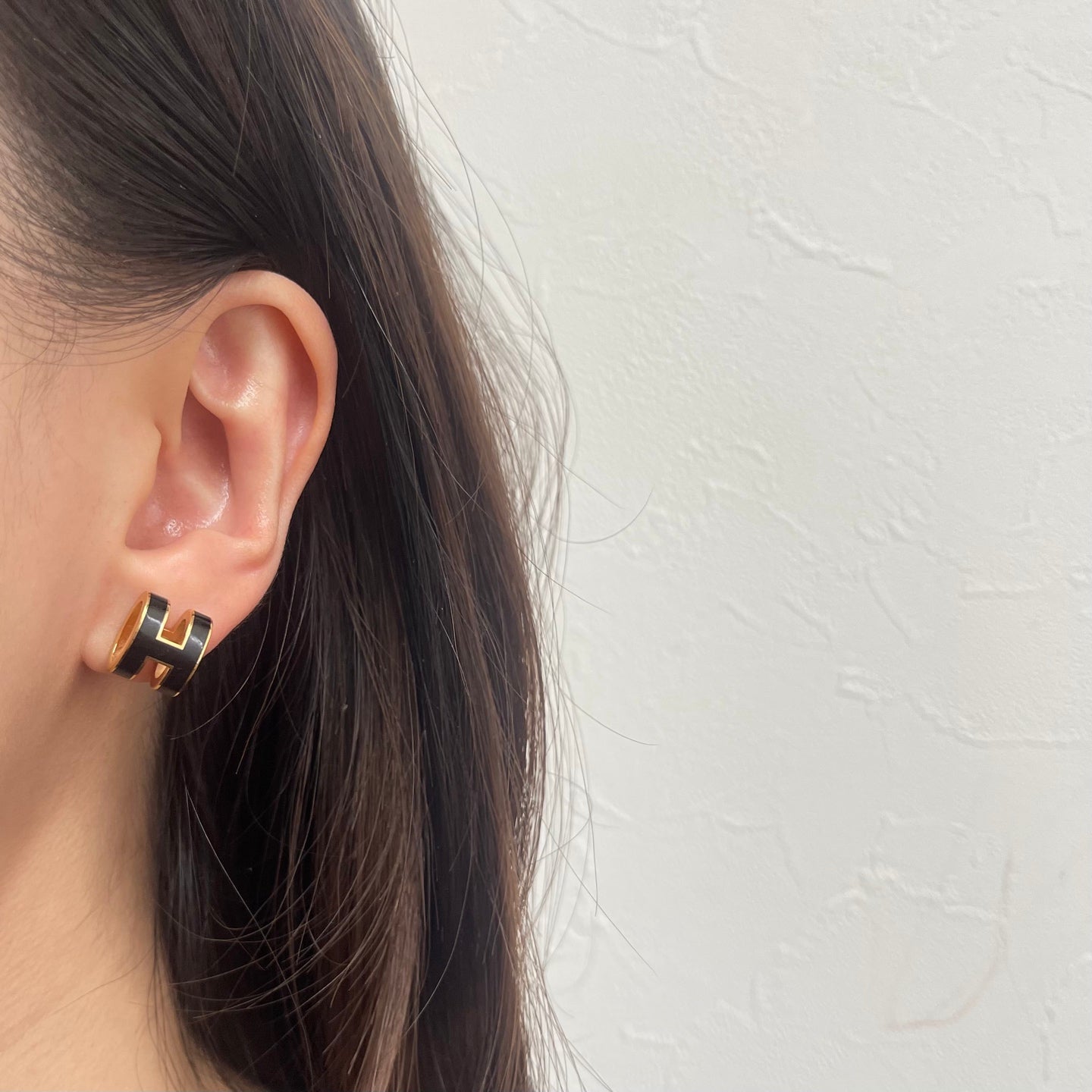 Hermès Pop H Black Enamel Stud Earrings Rose Gold [Used]