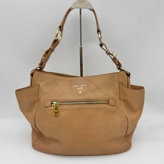 Prada Leather Shoulder Tote Bag Beige Gold Hardware [Used]
