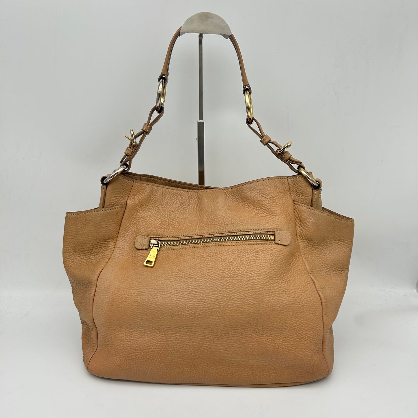 Prada Leather Shoulder Tote Bag Beige Gold Hardware [Used]