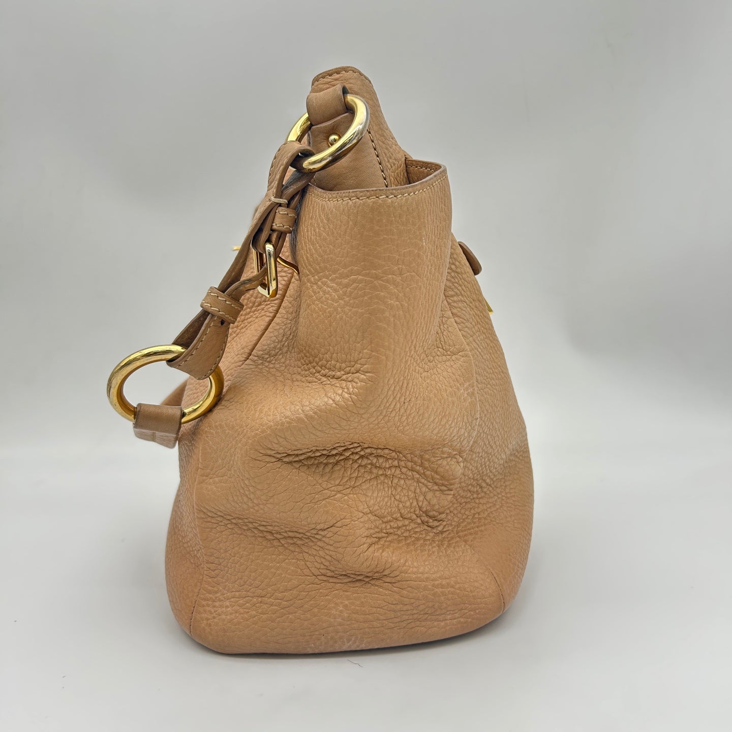Prada Leather Shoulder Tote Bag Beige Gold Hardware [Used]