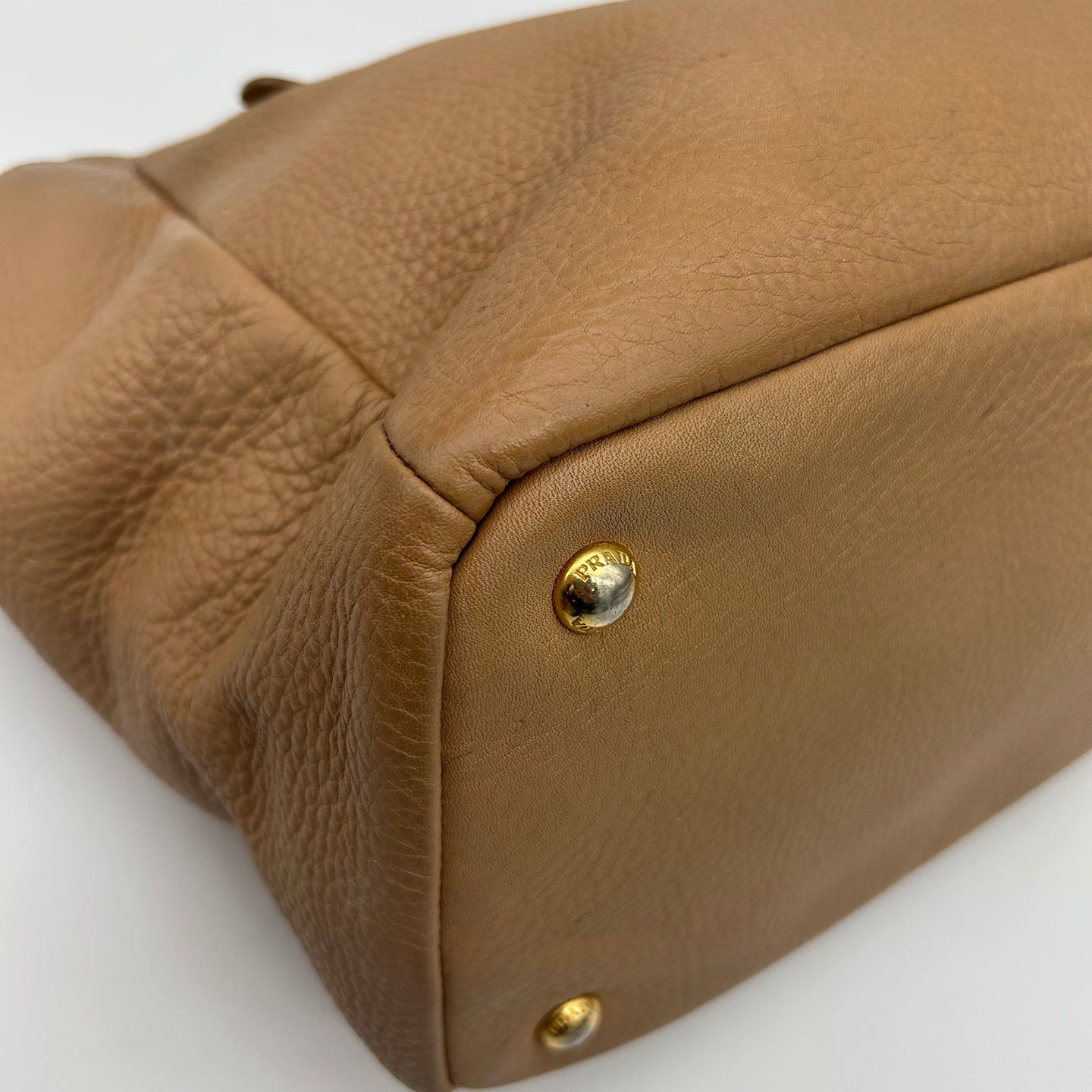 Prada Leather Shoulder Tote Bag Beige Gold Hardware [Used]