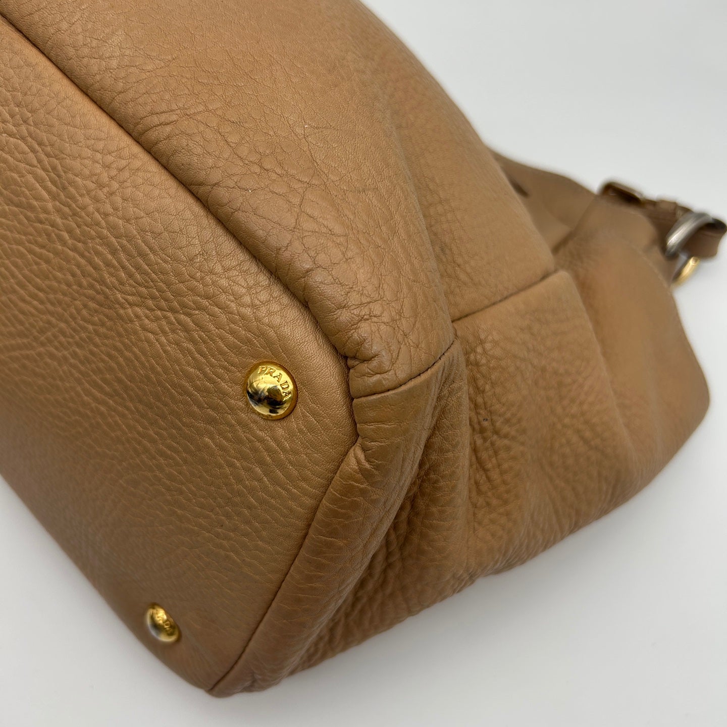 Prada Leather Shoulder Tote Bag Beige Gold Hardware [Used]