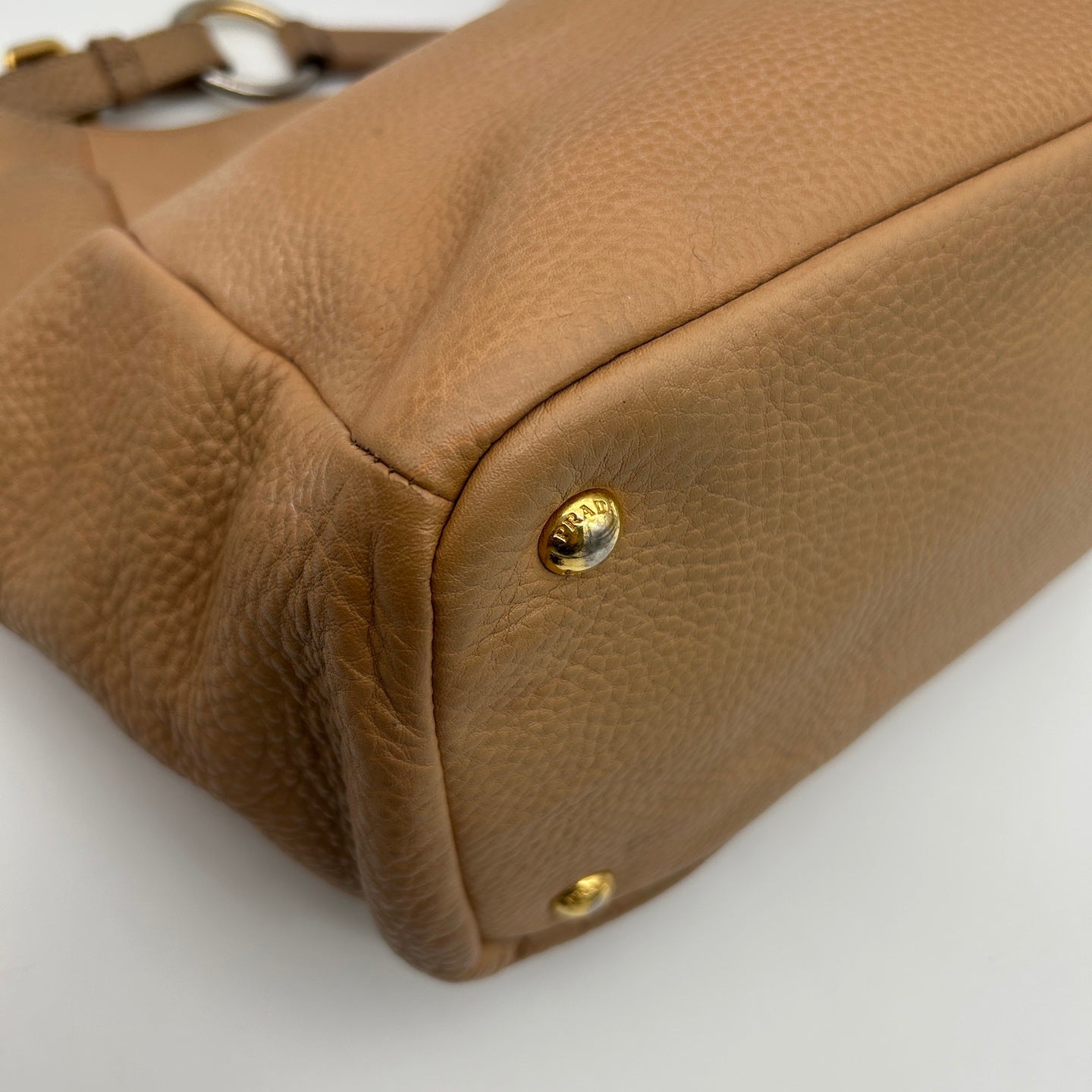 Prada Leather Shoulder Tote Bag Beige Gold Hardware [Used]