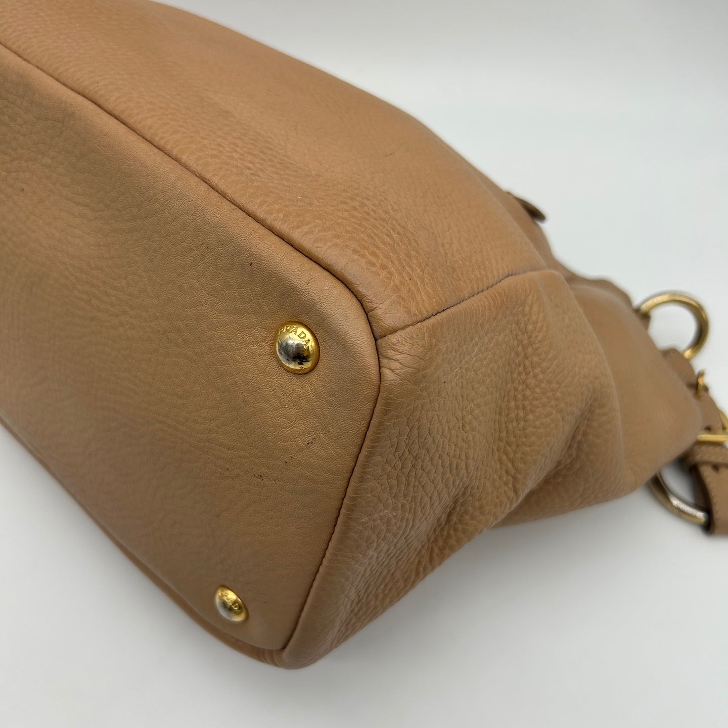 Prada Leather Shoulder Tote Bag Beige Gold Hardware [Used]