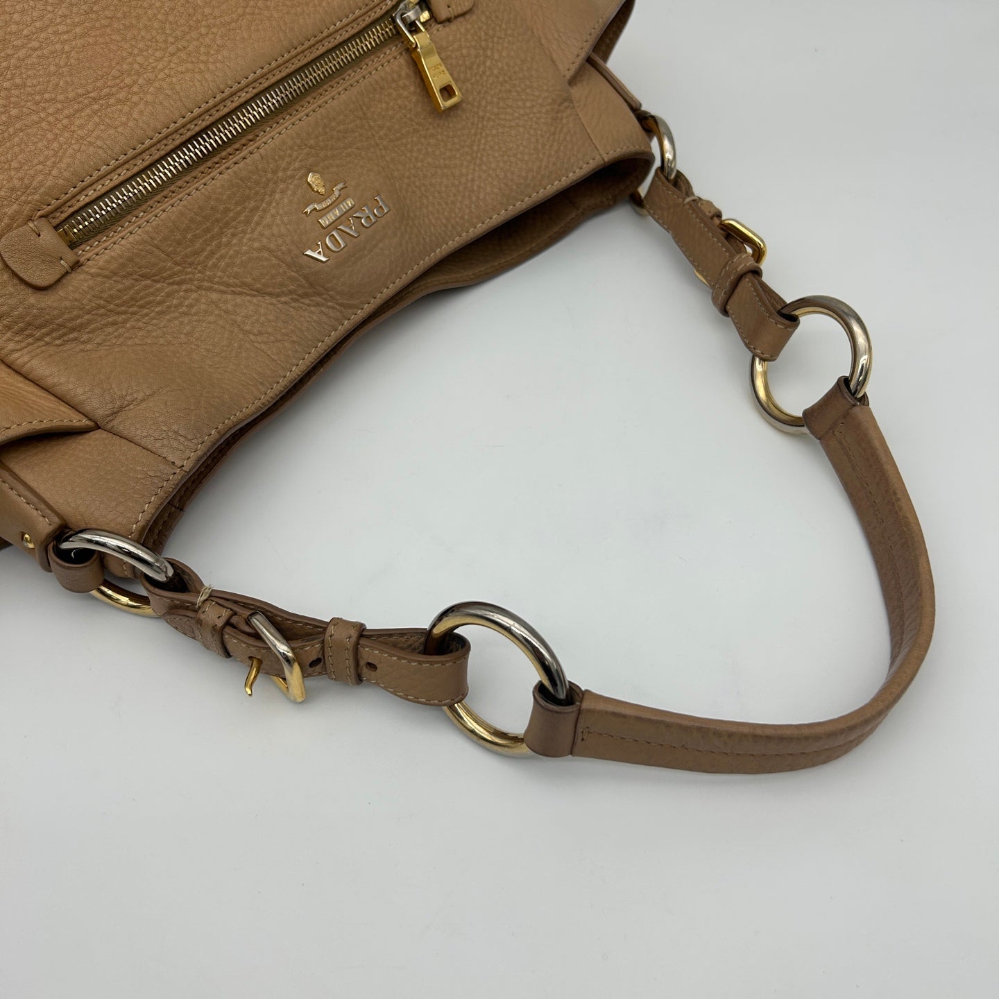 Prada Leather Shoulder Tote Bag Beige Gold Hardware [Used]