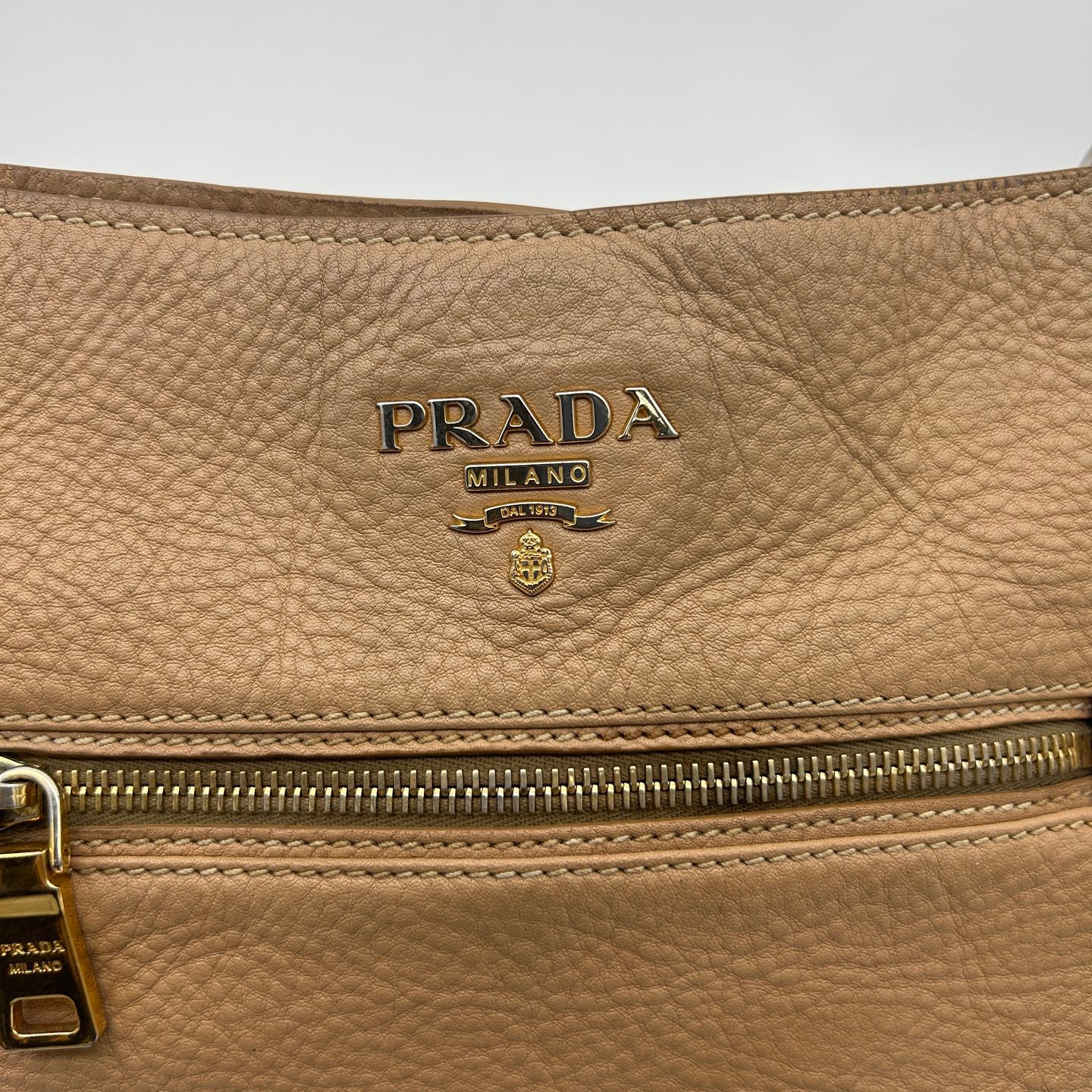 Prada Leather Shoulder Tote Bag Beige Gold Hardware [Used]