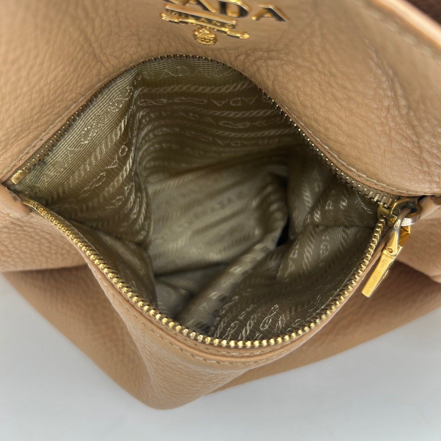 Prada Leather Shoulder Tote Bag Beige Gold Hardware [Used]