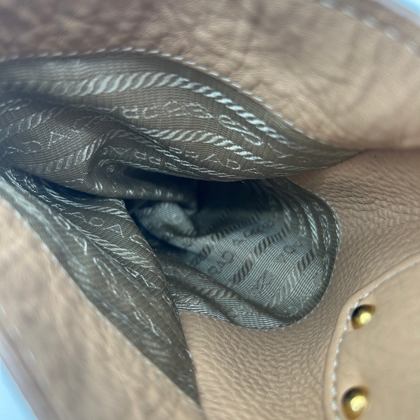 Prada Leather Shoulder Tote Bag Beige Gold Hardware [Used]
