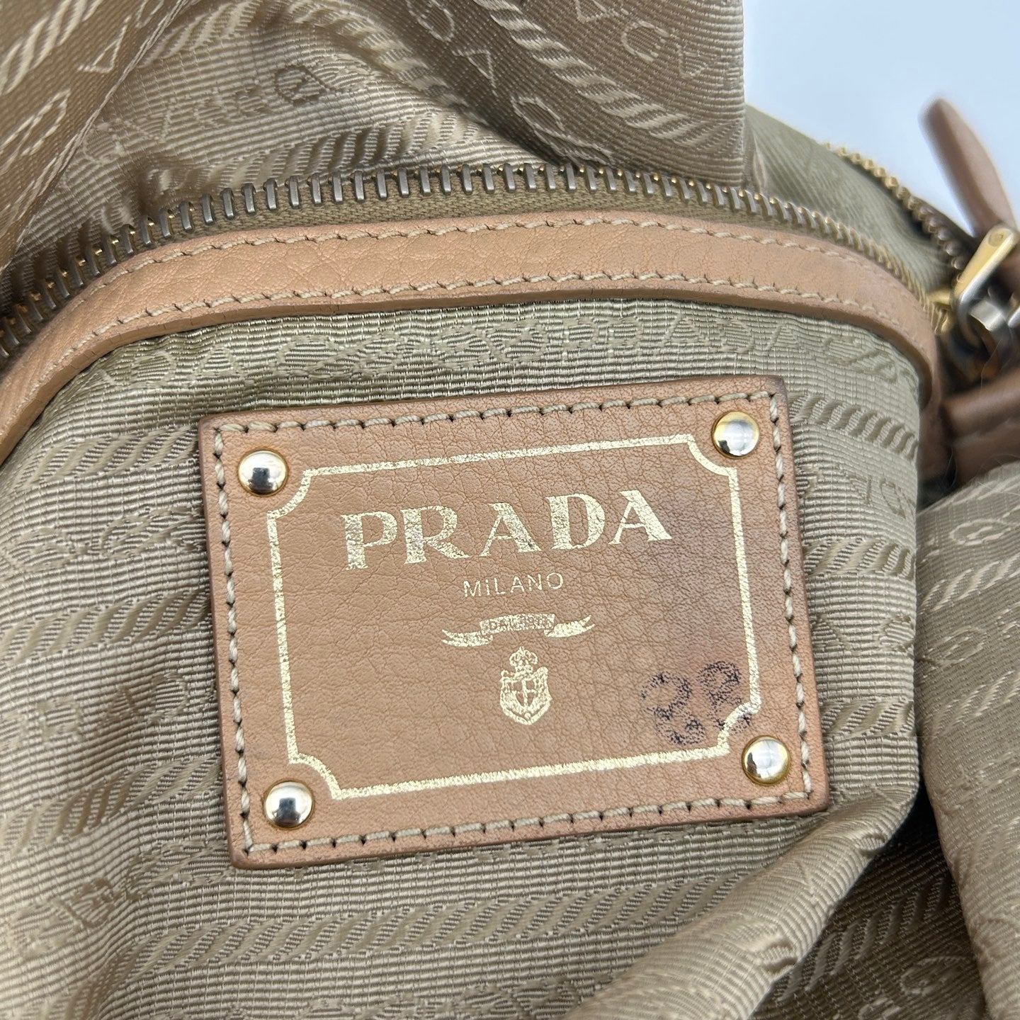 Prada Leather Shoulder Tote Bag Beige Gold Hardware [Used]