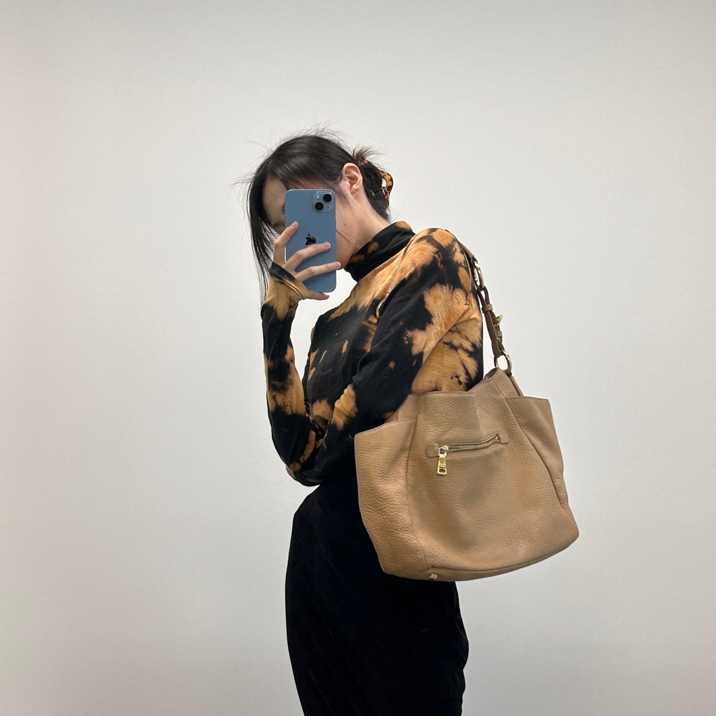 Prada Leather Shoulder Tote Bag Beige Gold Hardware [Used]