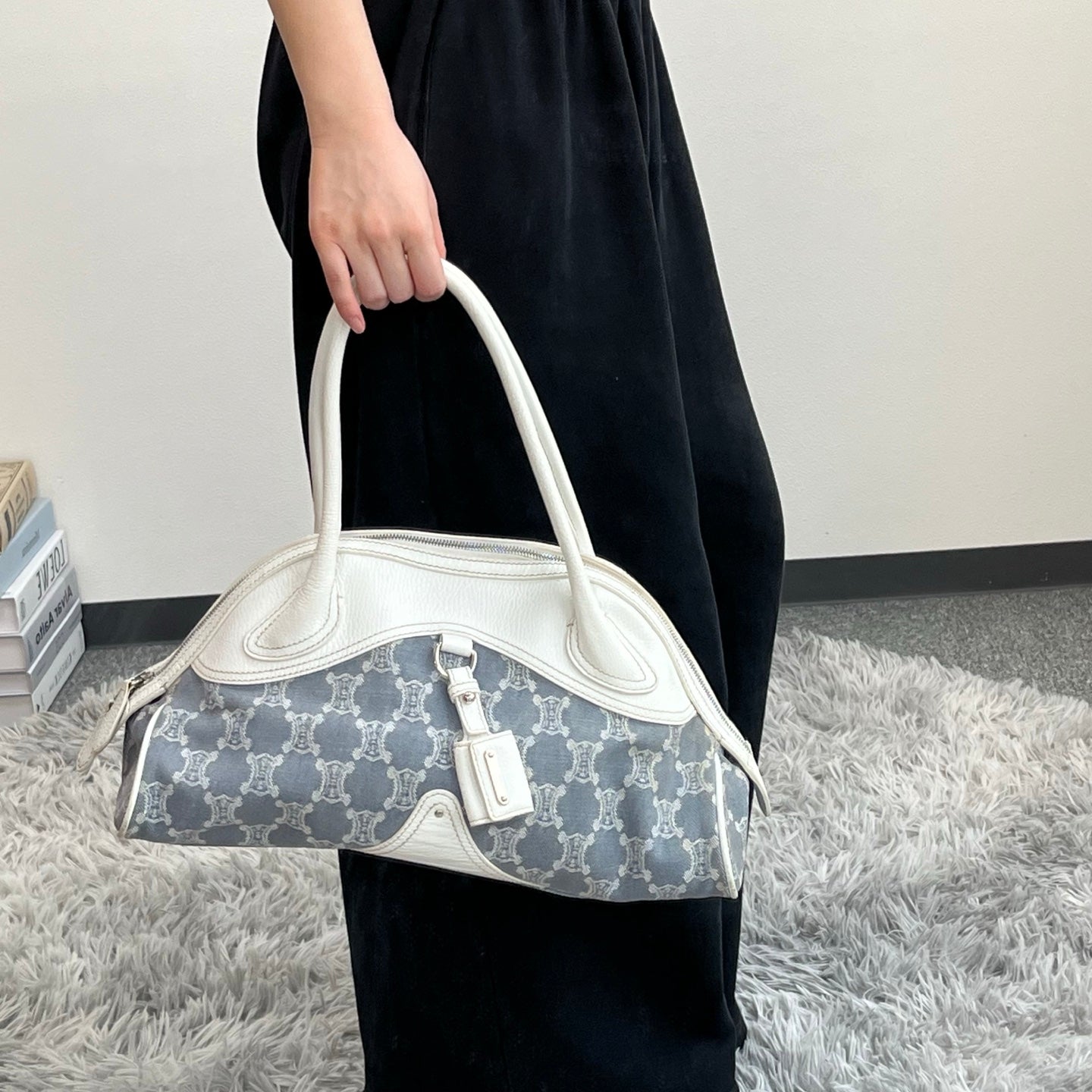Celine Triomphe Denim Bowling Bag Light Blue [Used]