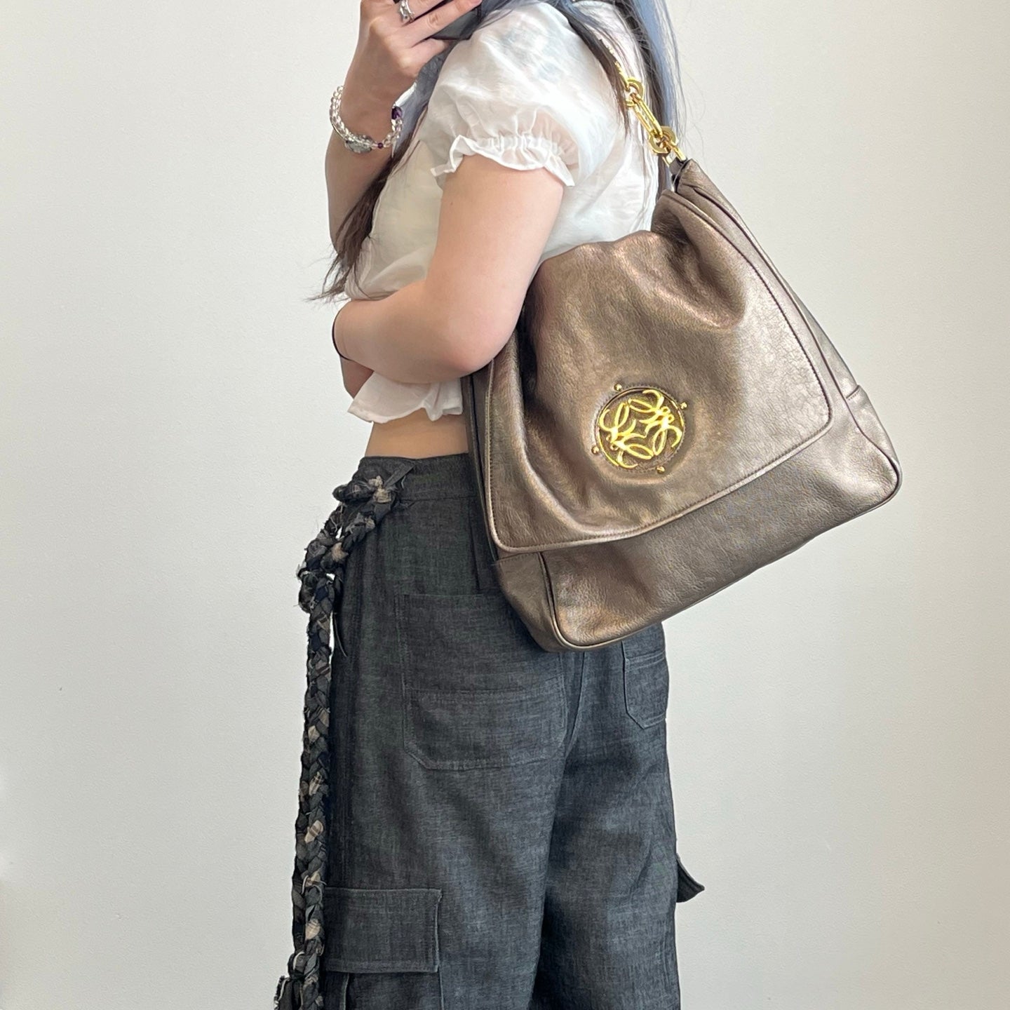 Loewe Metallic Bronze Anagram Flap Shoulder Bag [Used]
