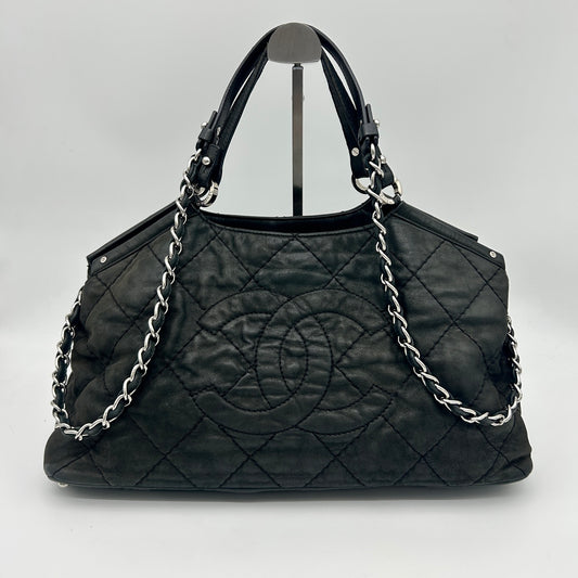 CHANEL Black Iridescent CC Logo 2-Way Chain Tote Bag [Used]