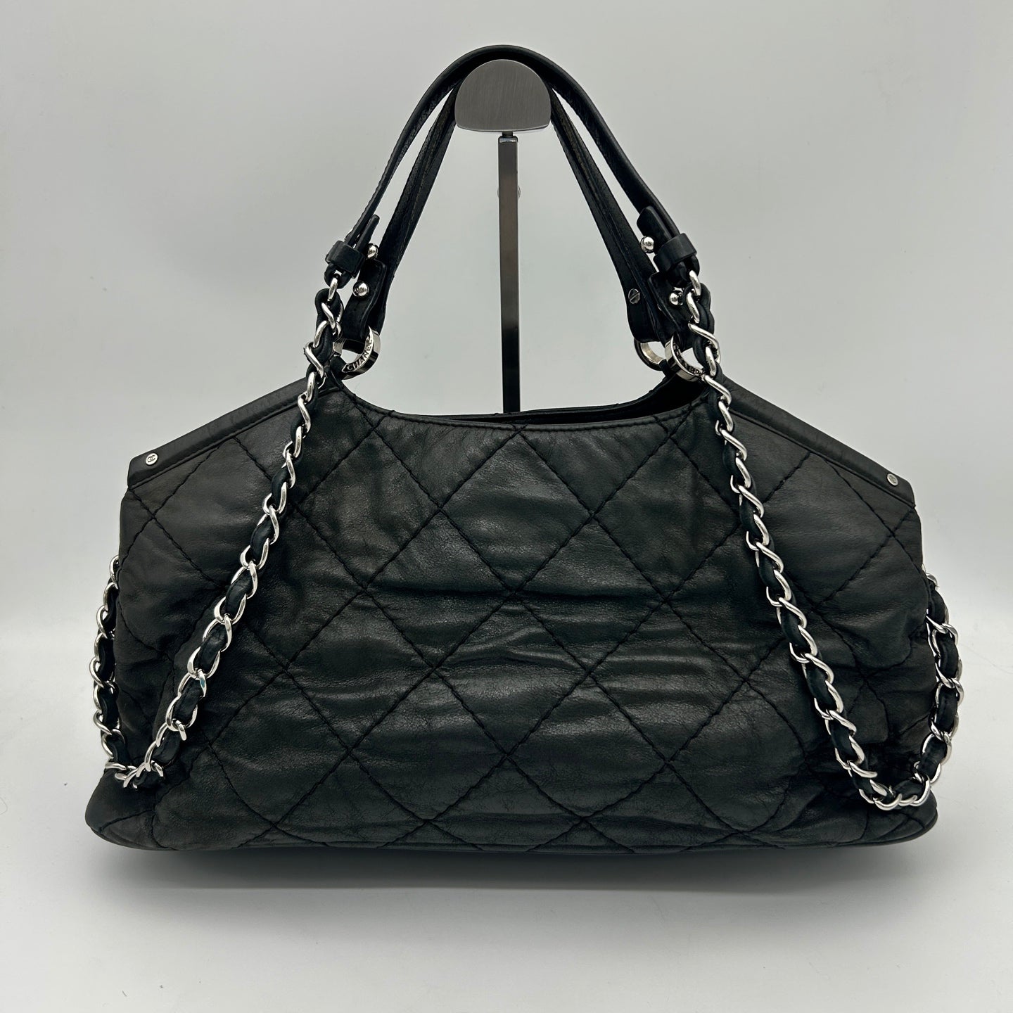 CHANEL Black Iridescent CC Logo 2-Way Chain Tote Bag [Used]